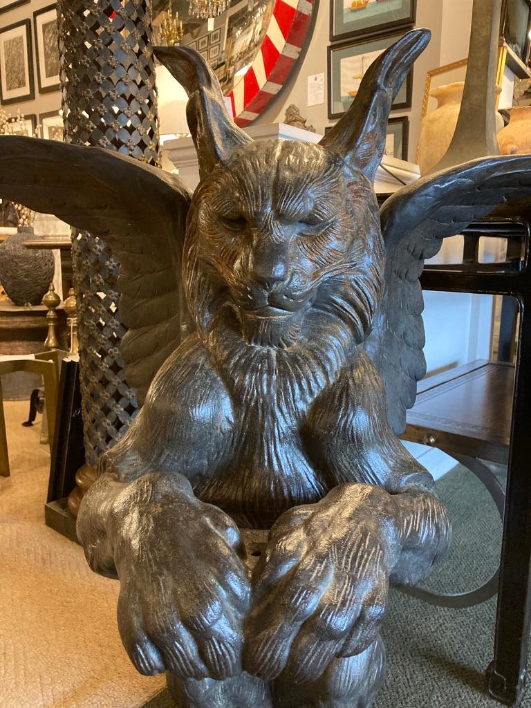 Pair of 19th Century French Cast Architectural Iron Gargoyles, Large
