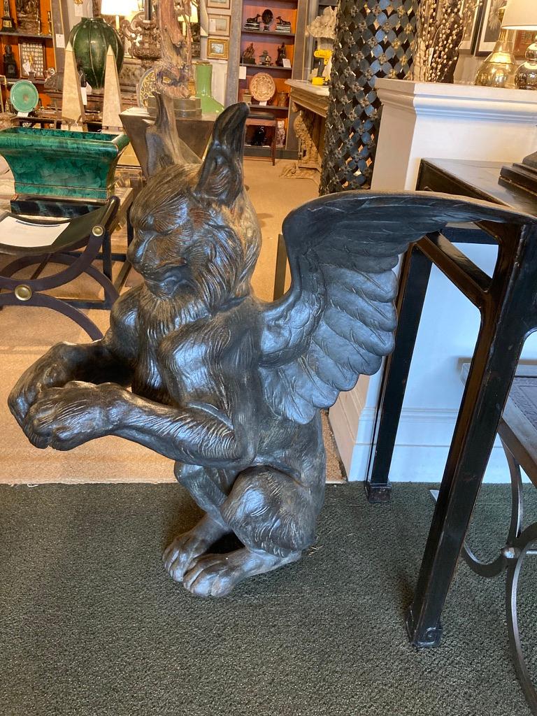 Pair of 19th Century French Cast Architectural Iron Gargoyles, Large