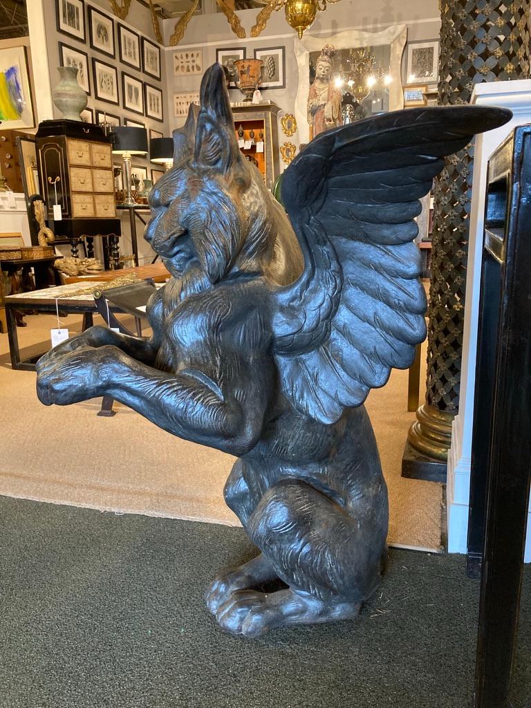Pair of 19th Century French Cast Architectural Iron Gargoyles, Large Scale In Good Condition In Stamford, CT