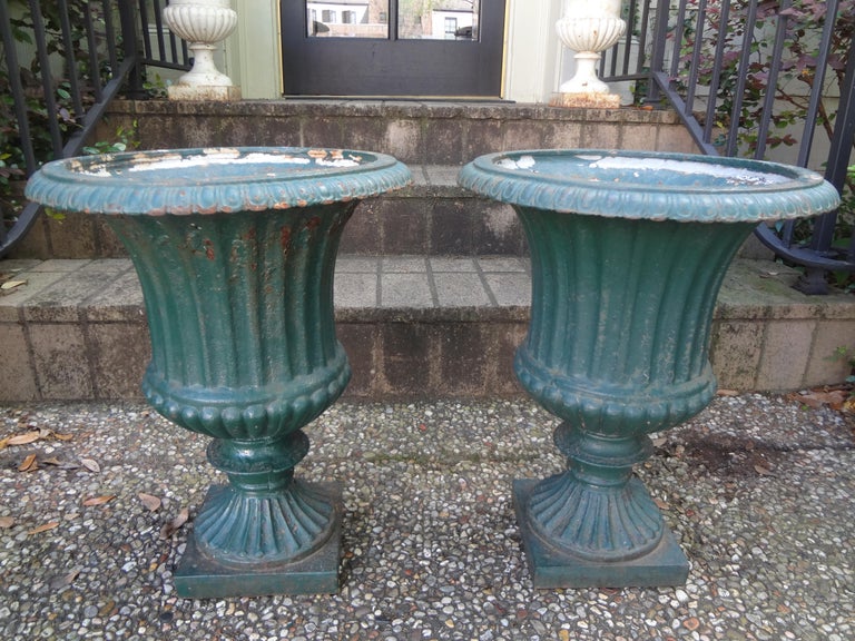 Pair of 19th Century French Cast Iron Garden Urns For Sale at 1stDibs