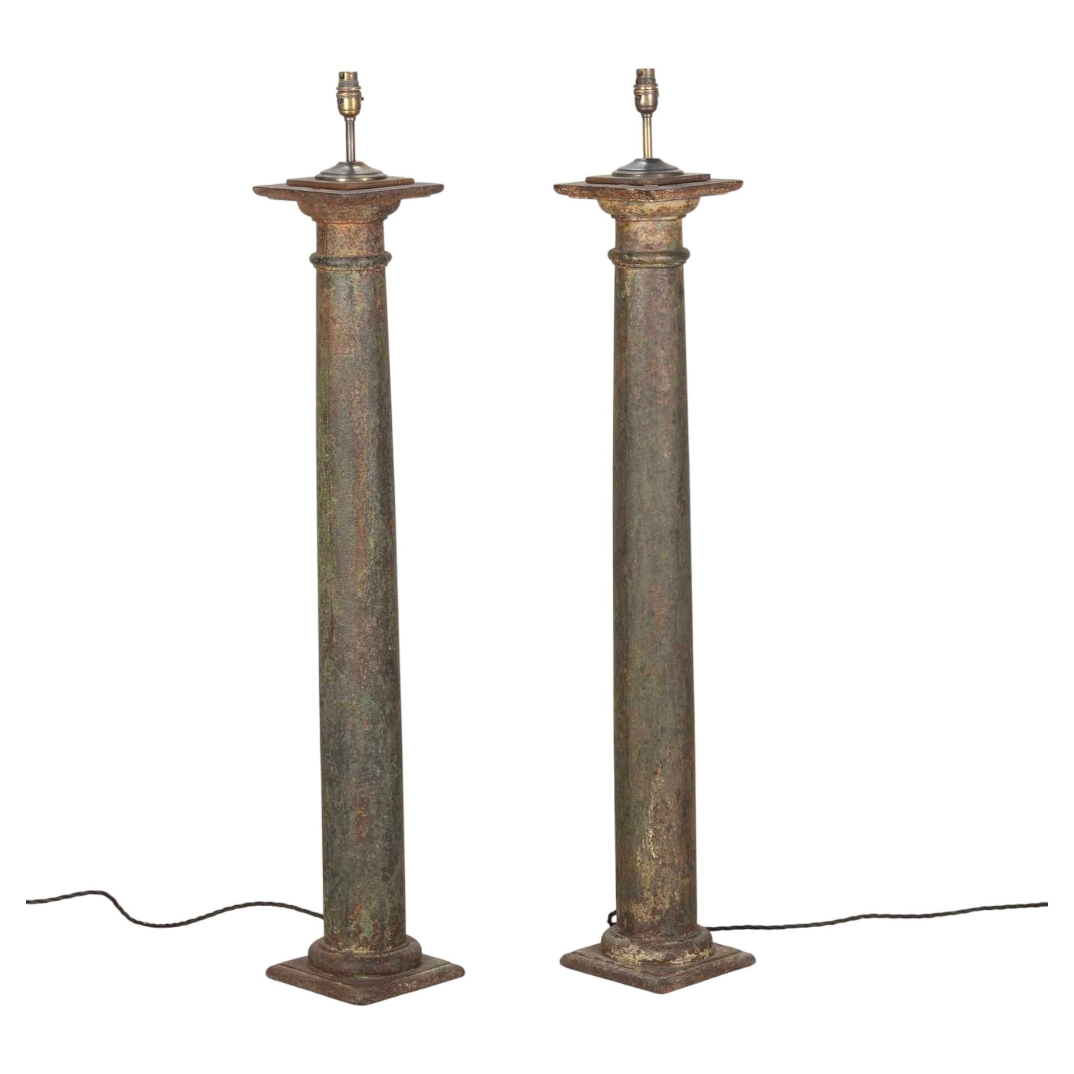 Pair of 19th Century French Cast Iron Column Floor Lamps For Sale