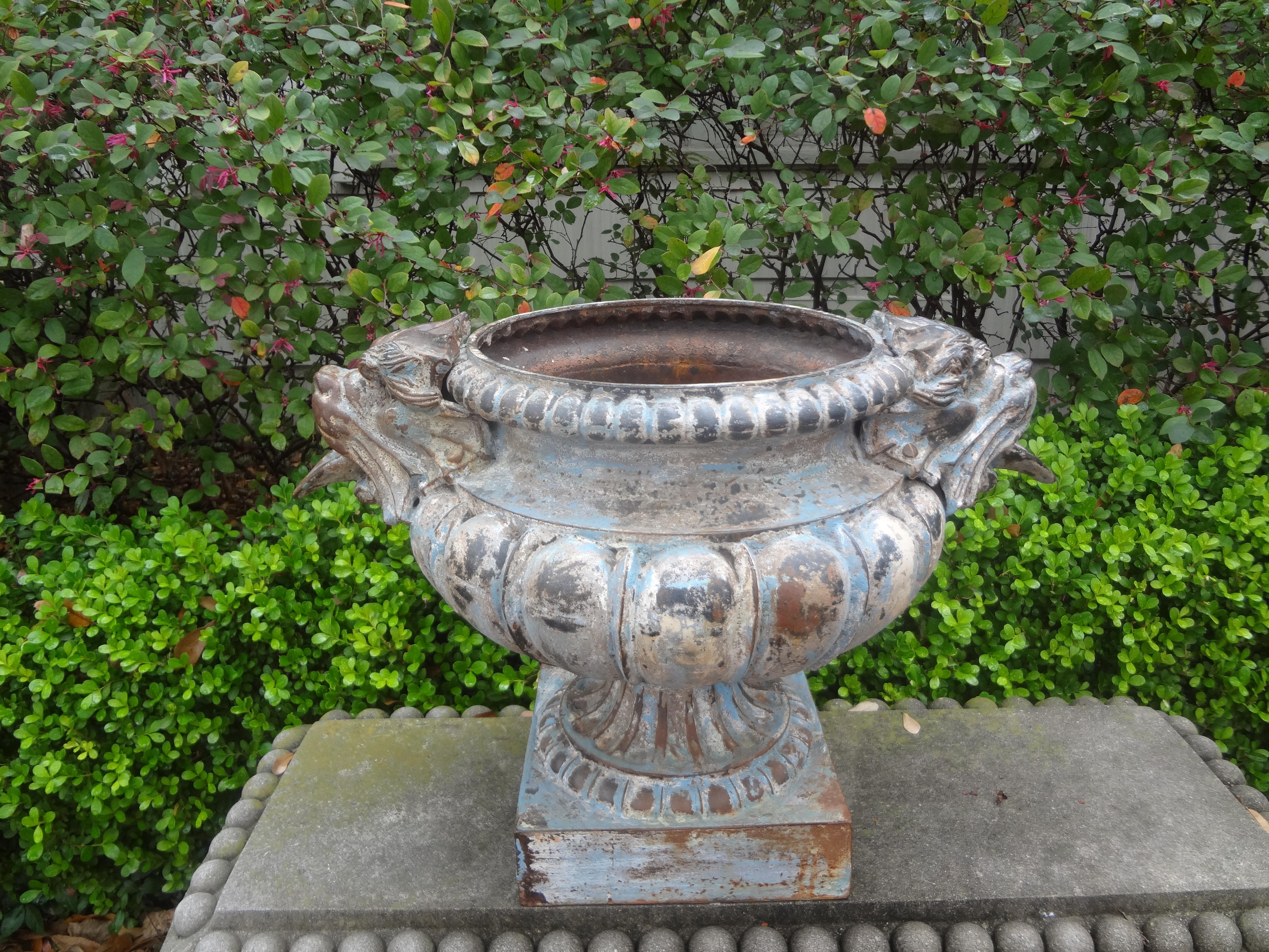Pair of 19th Century French Cast Iron Garden Urns Attributed to Alfred Corneau For Sale 6