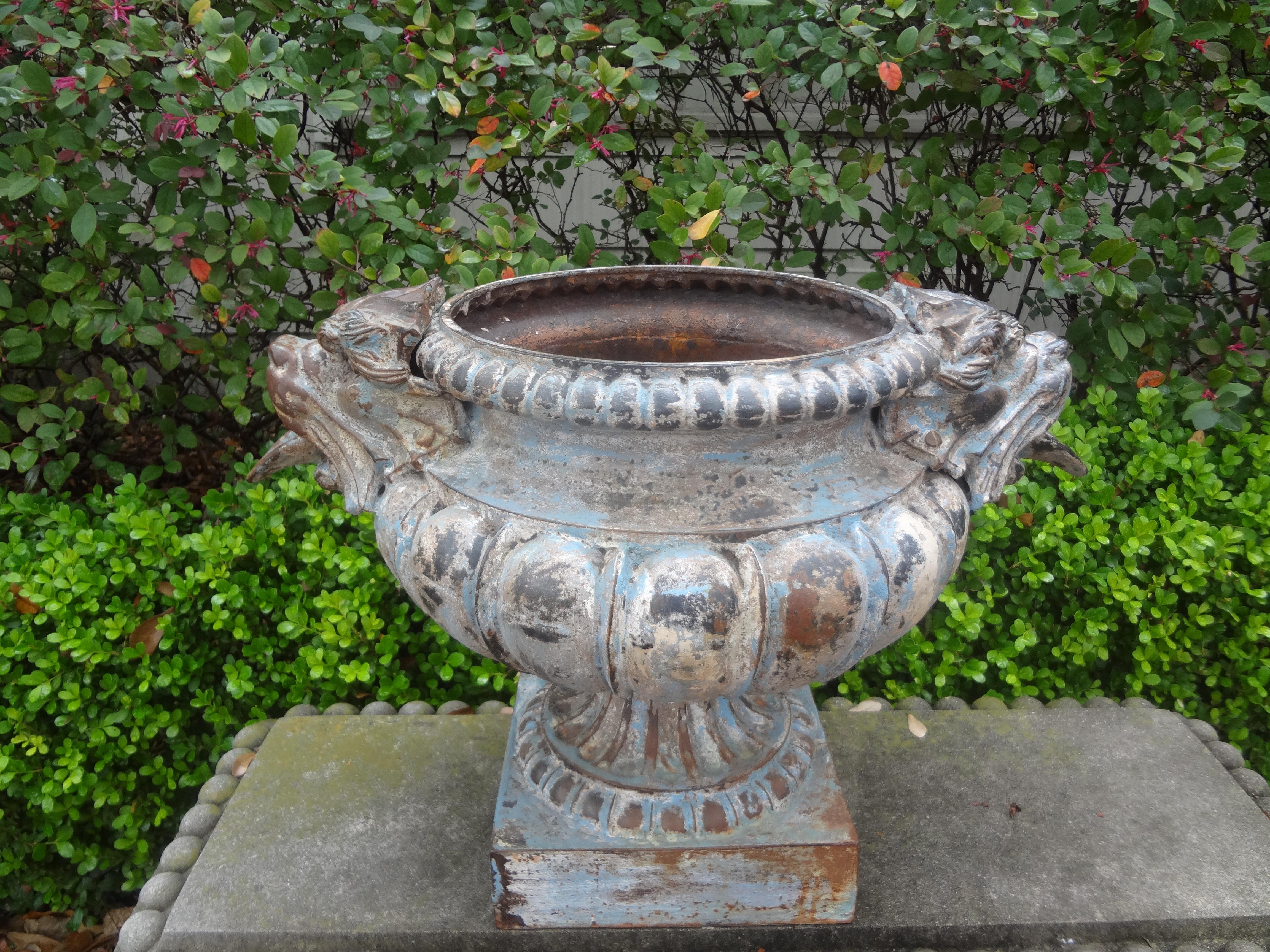 Napoleon III Pair of 19th Century French Cast Iron Garden Urns Attributed to Alfred Corneau For Sale