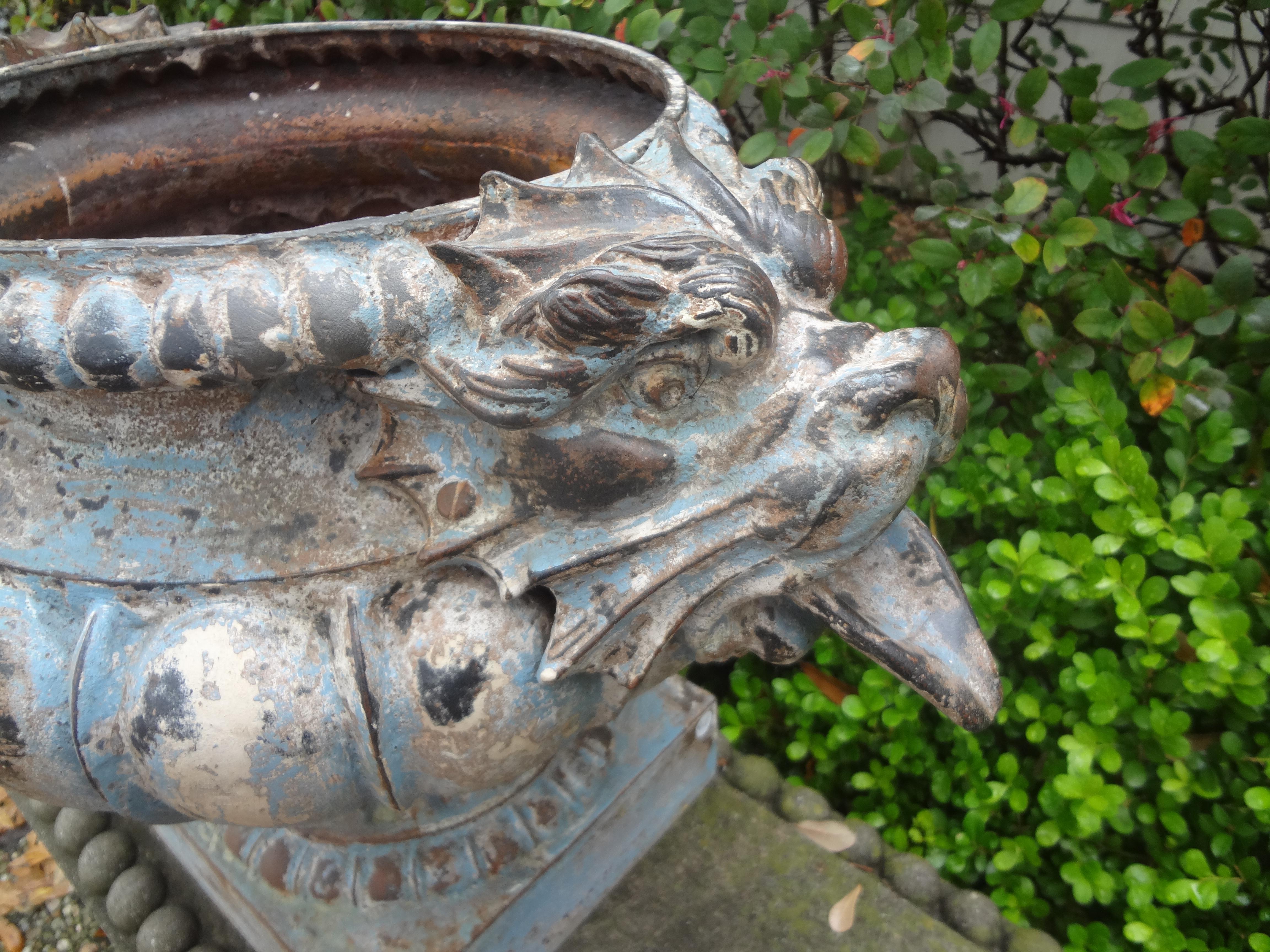 Pair of 19th Century French Cast Iron Garden Urns Attributed to Alfred Corneau In Good Condition For Sale In Houston, TX