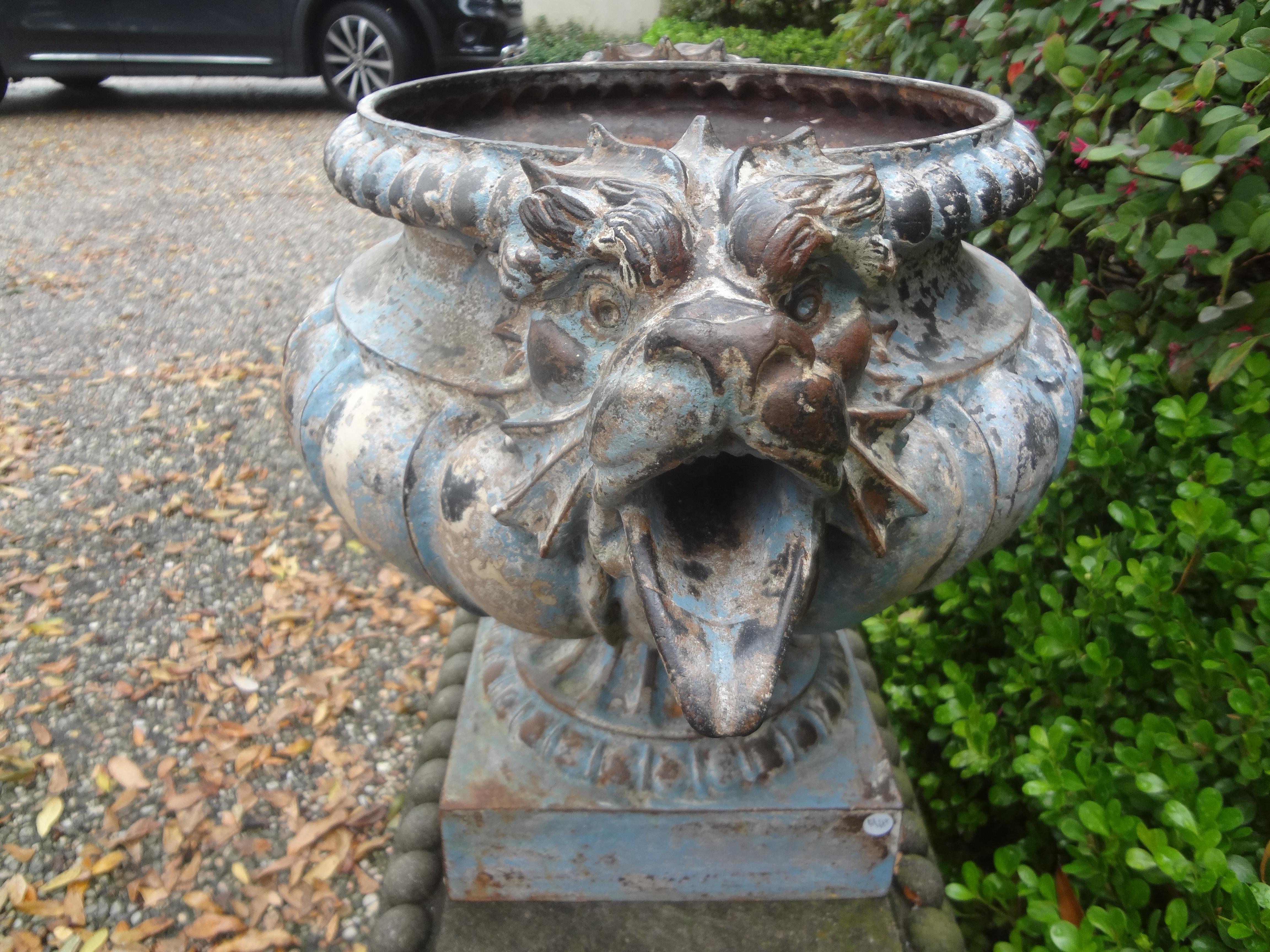 Mid-19th Century Pair of 19th Century French Cast Iron Garden Urns Attributed to Alfred Corneau For Sale