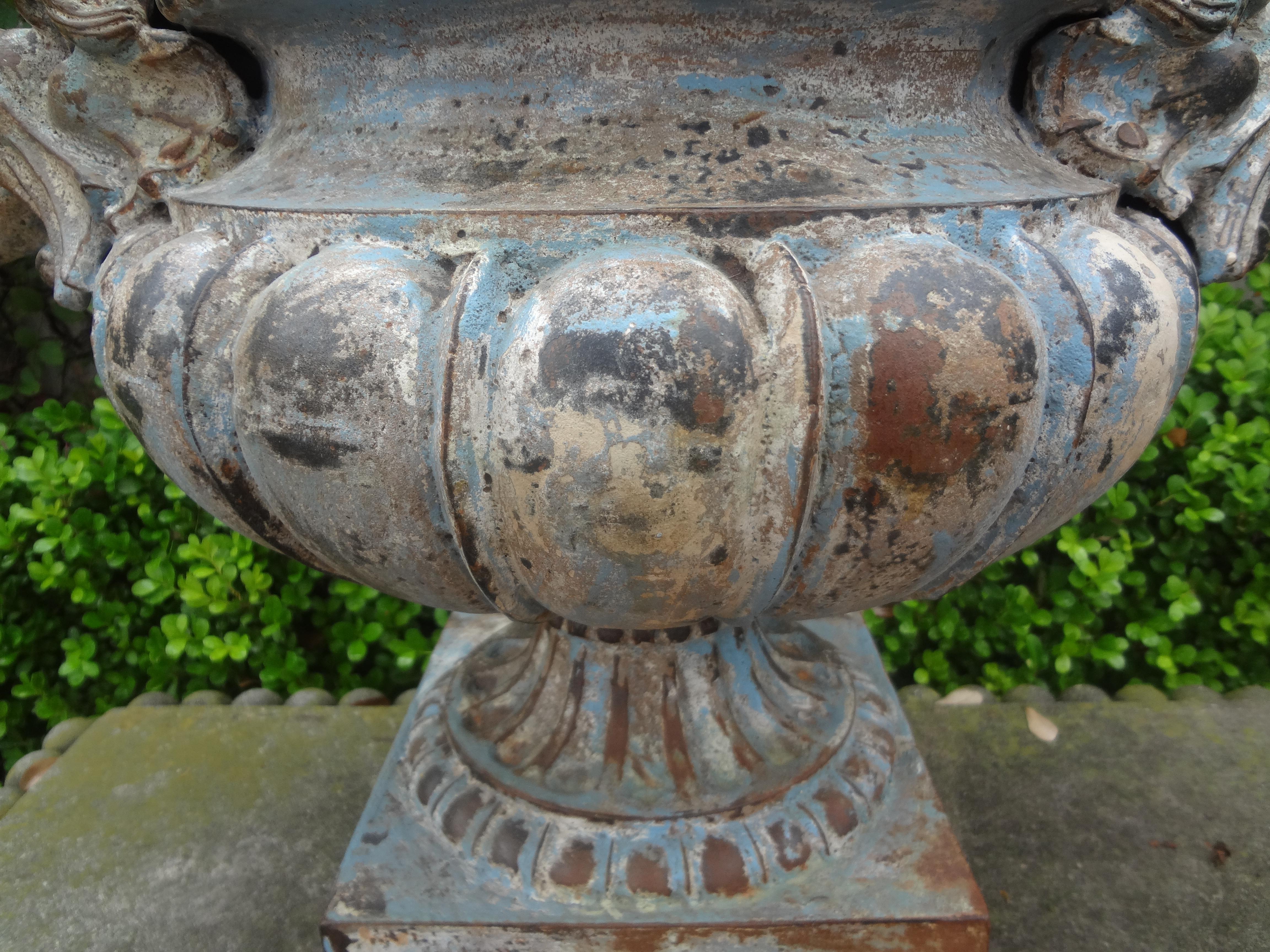 Pair of 19th Century French Cast Iron Garden Urns Attributed to Alfred Corneau For Sale 2