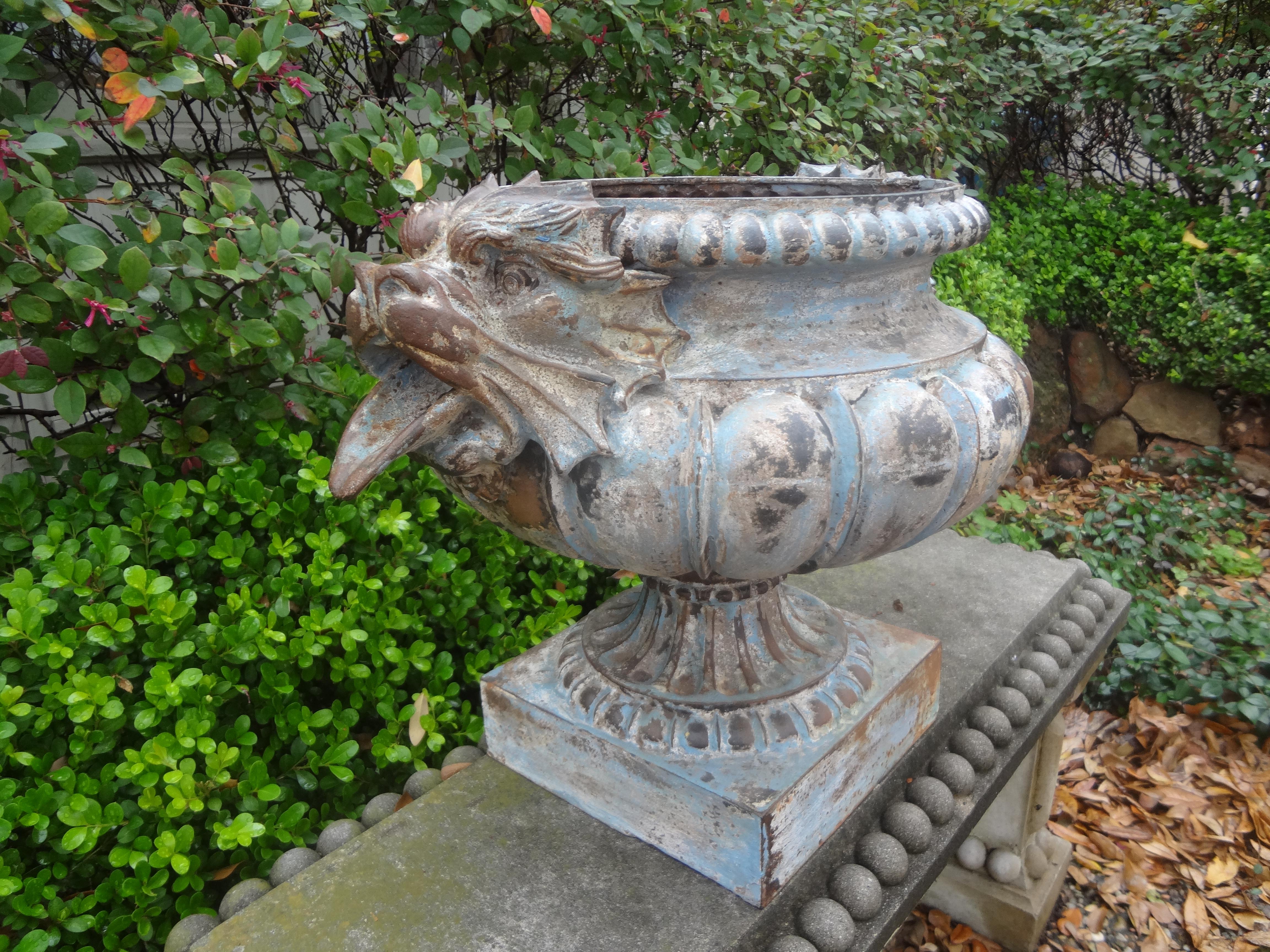 Pair of 19th Century French Cast Iron Garden Urns Attributed to Alfred Corneau For Sale 4