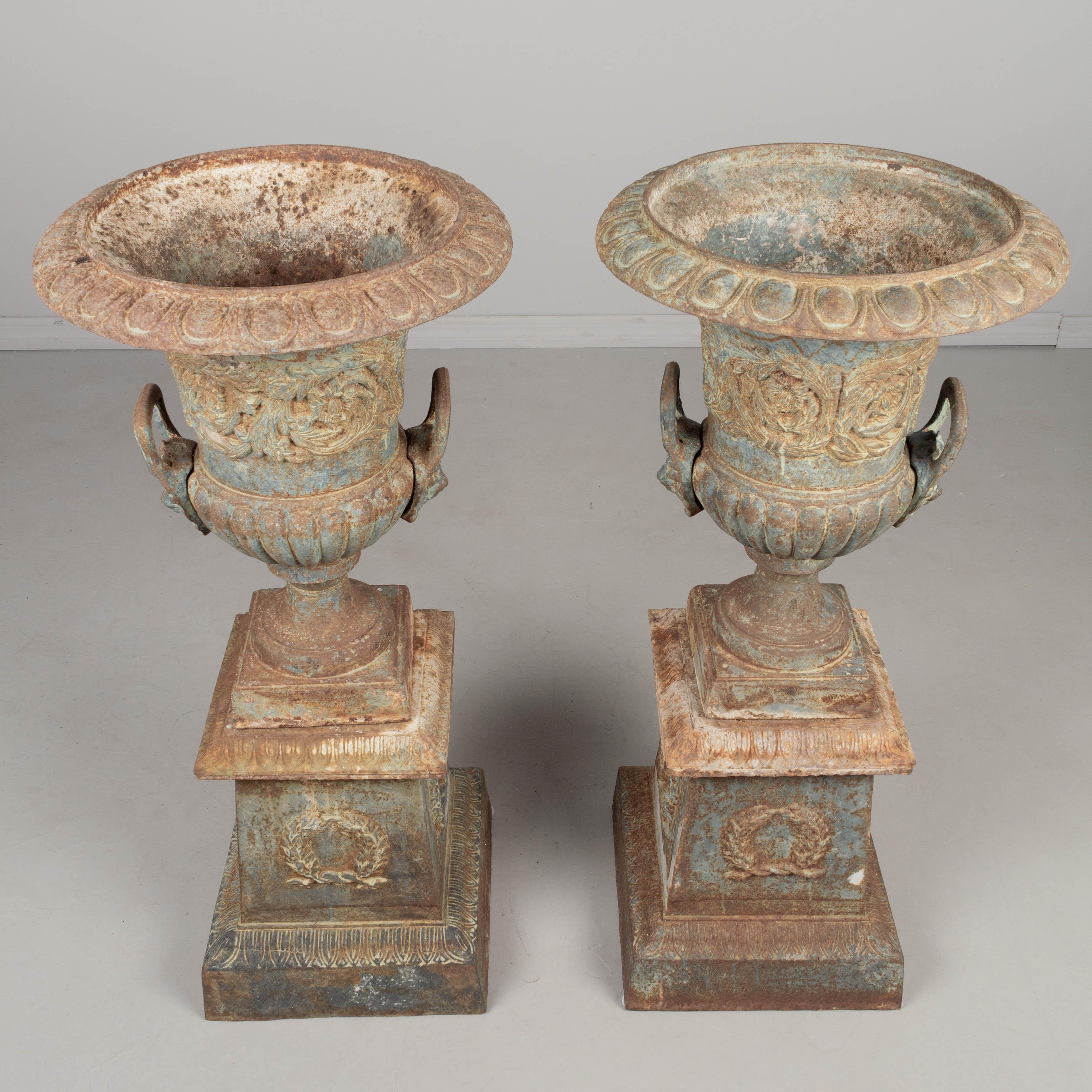 Pair of 19th Century French Cast Iron Garden Urns For Sale 8