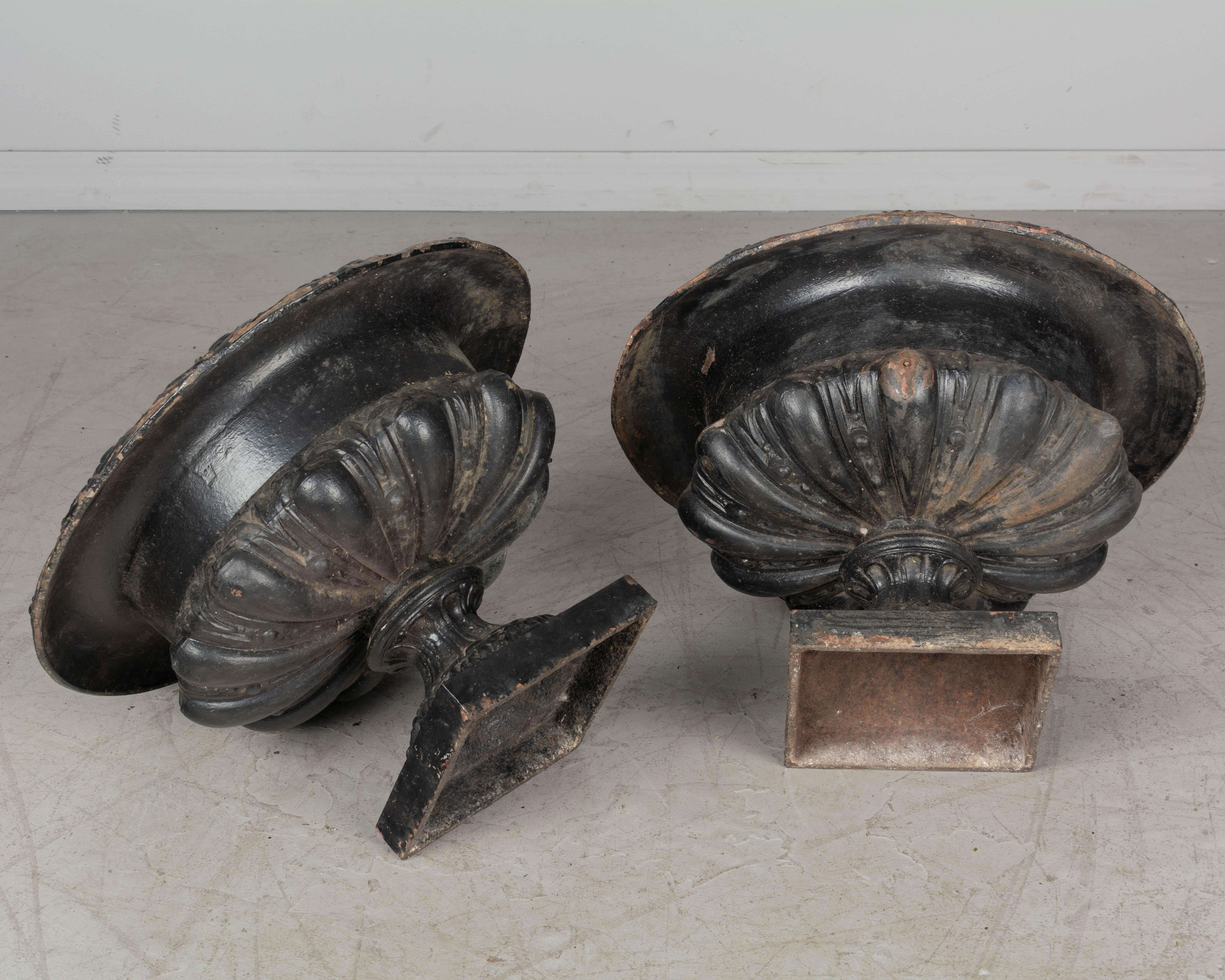 Beaux Arts Pair of 19th Century French Cast Iron Garden Urns For Sale