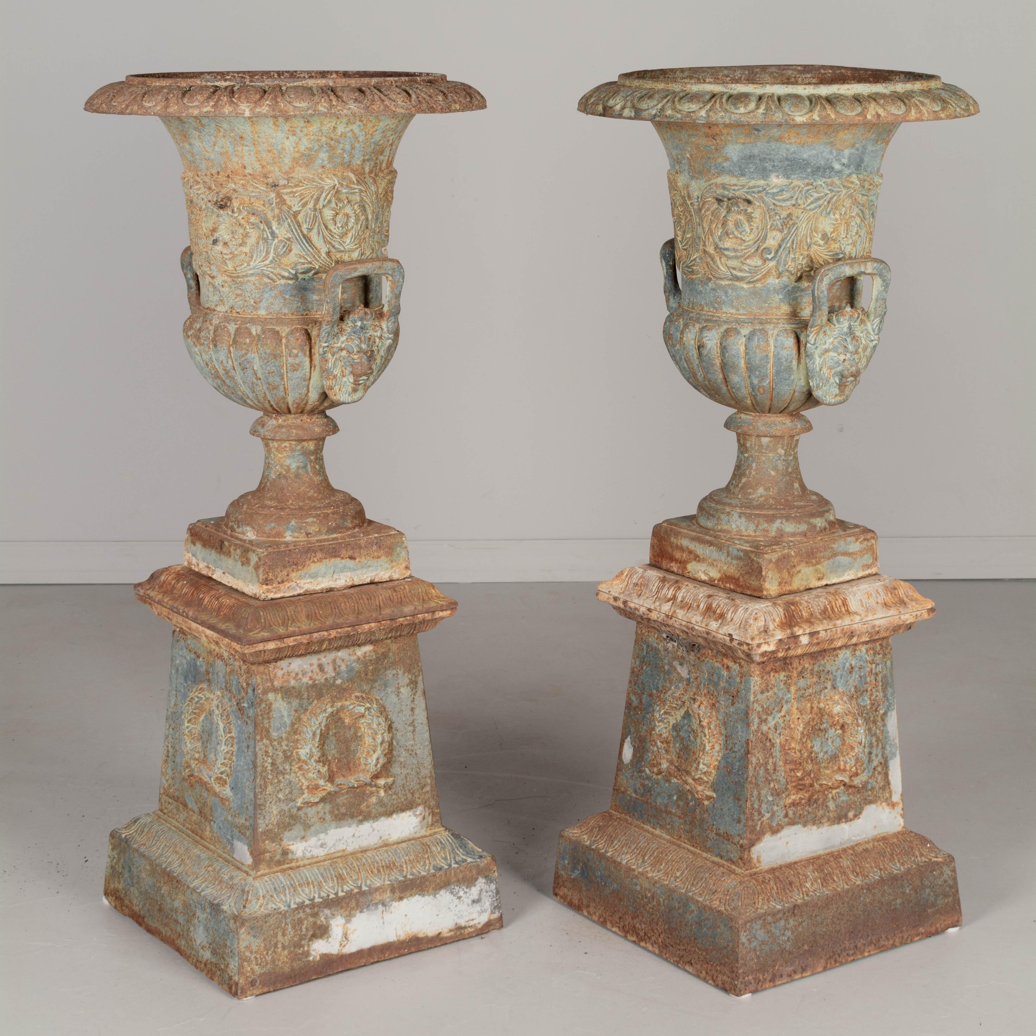 Pair of 19th Century French Cast Iron Garden Urns For Sale 2