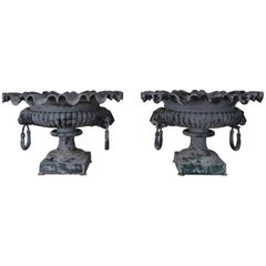 Pair of 19th Century French Cast Iron Garden Urns