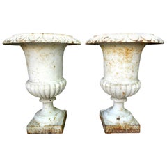 Antique Pair of 19th Century French Cast Iron Garden Urns