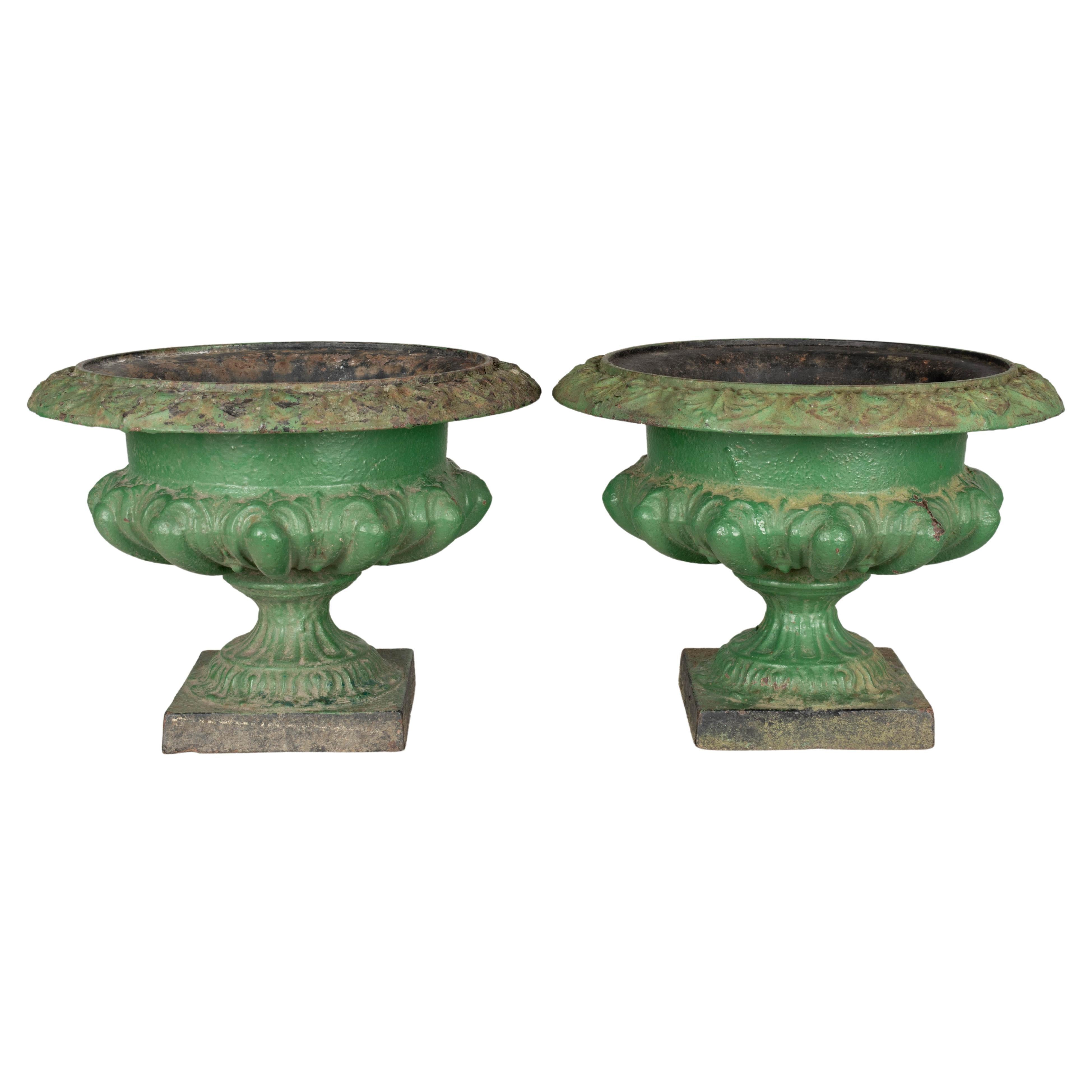 Pair of 19th Century French Cast Iron Garden Urns