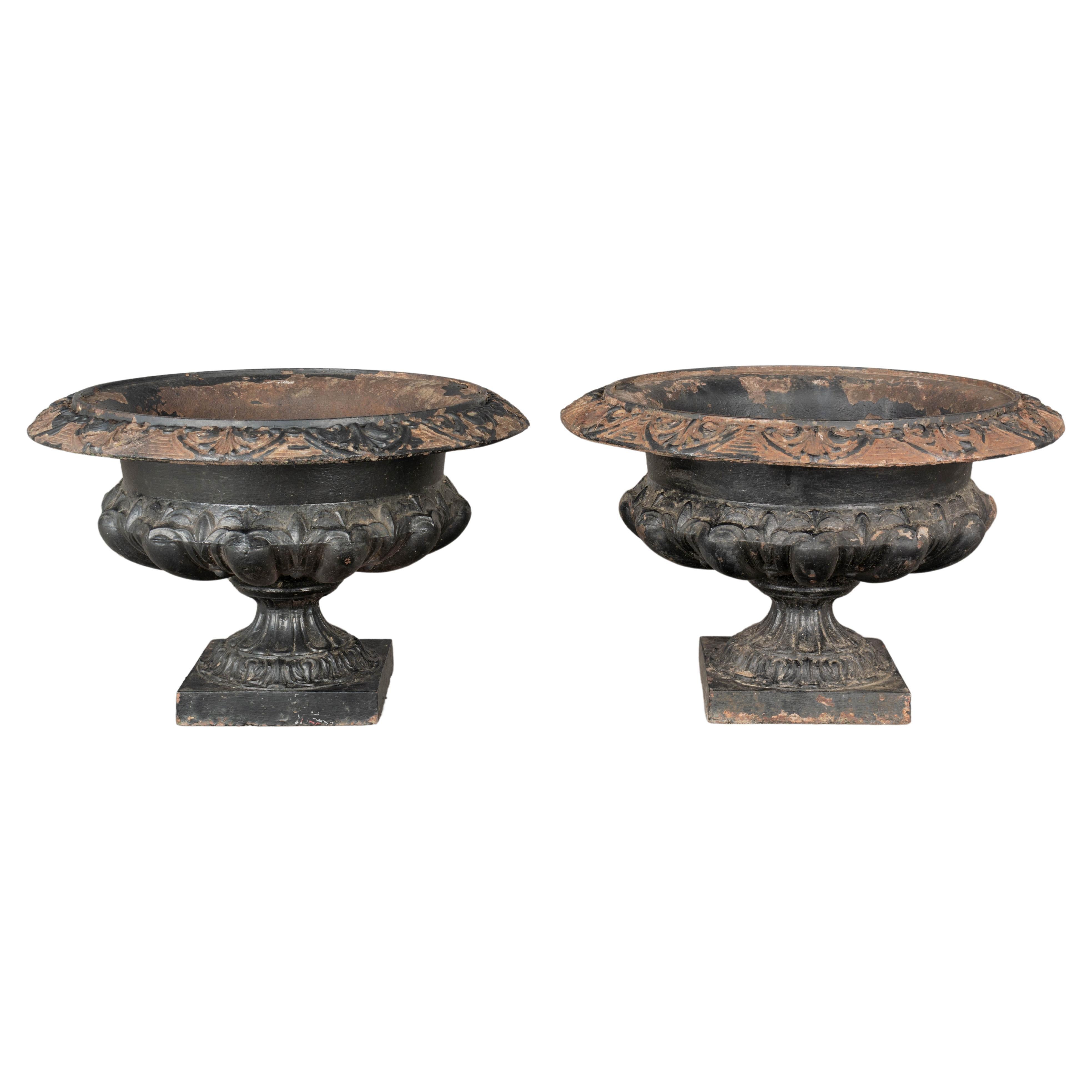 Pair of 19th Century French Cast Iron Garden Urns For Sale