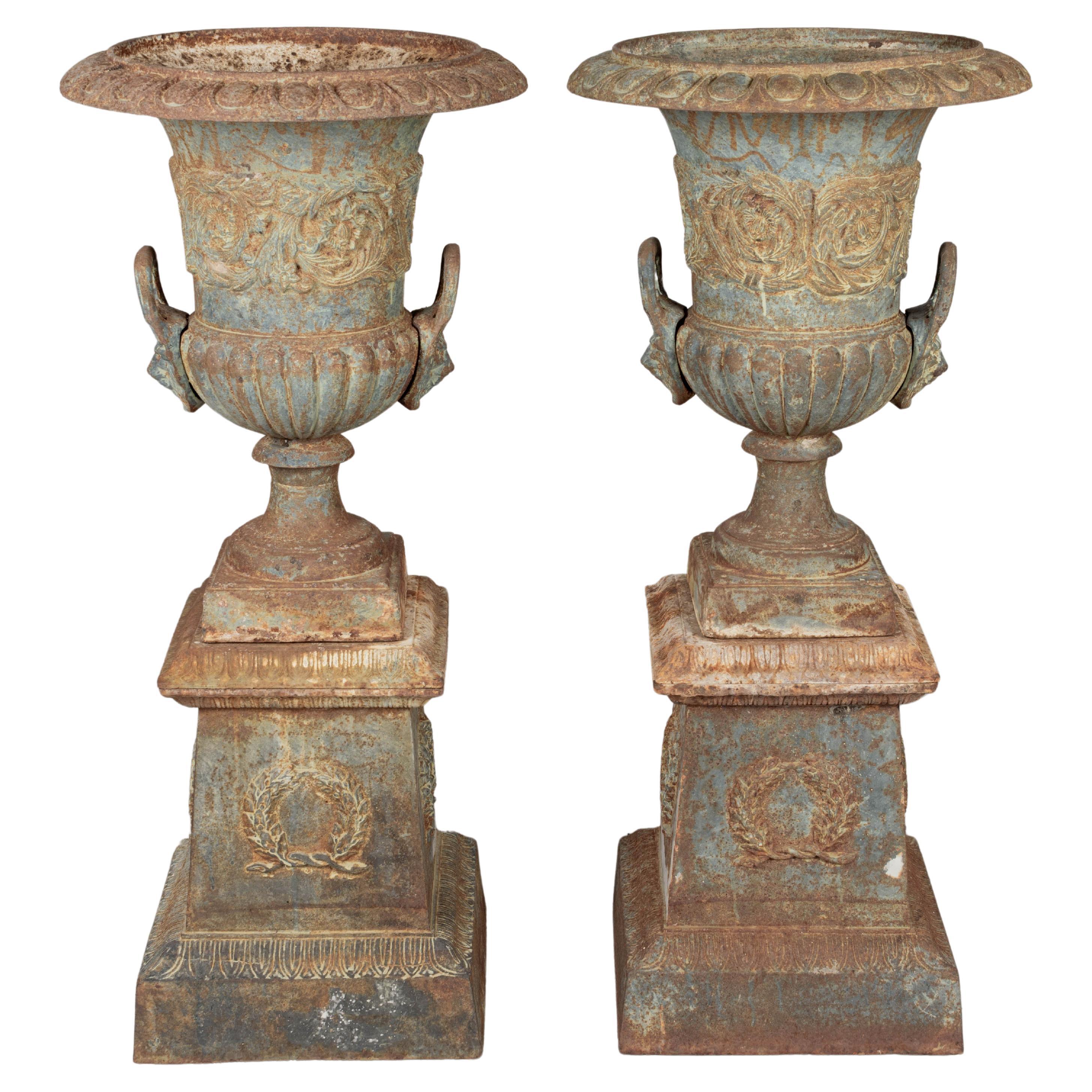 Pair of 19th Century French Cast Iron Garden Urns For Sale
