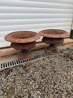 Pair of 19th century French cast iron garden urns / planter s