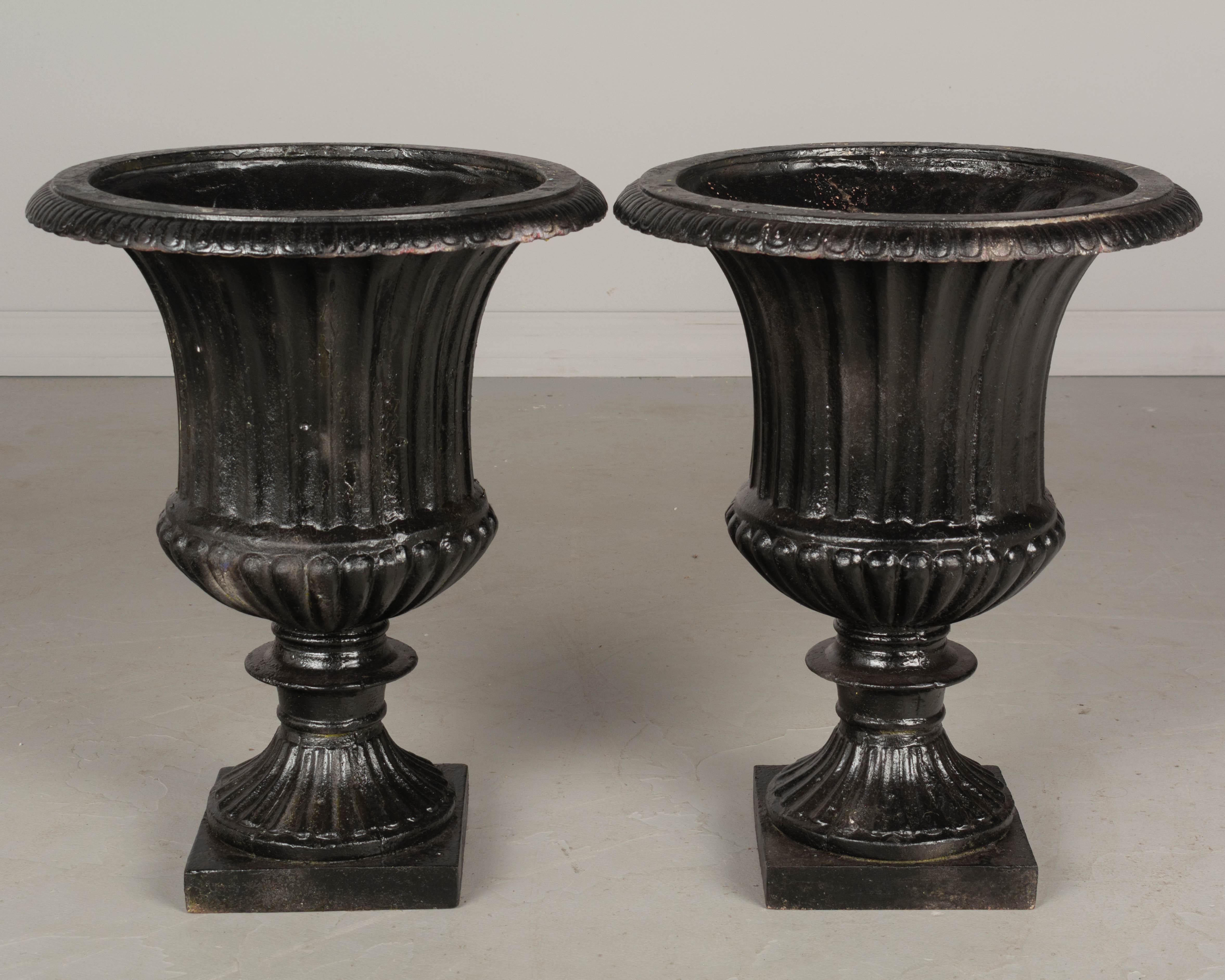 Beaux Arts Pair of 19th Century French Cast Iron Urns For Sale