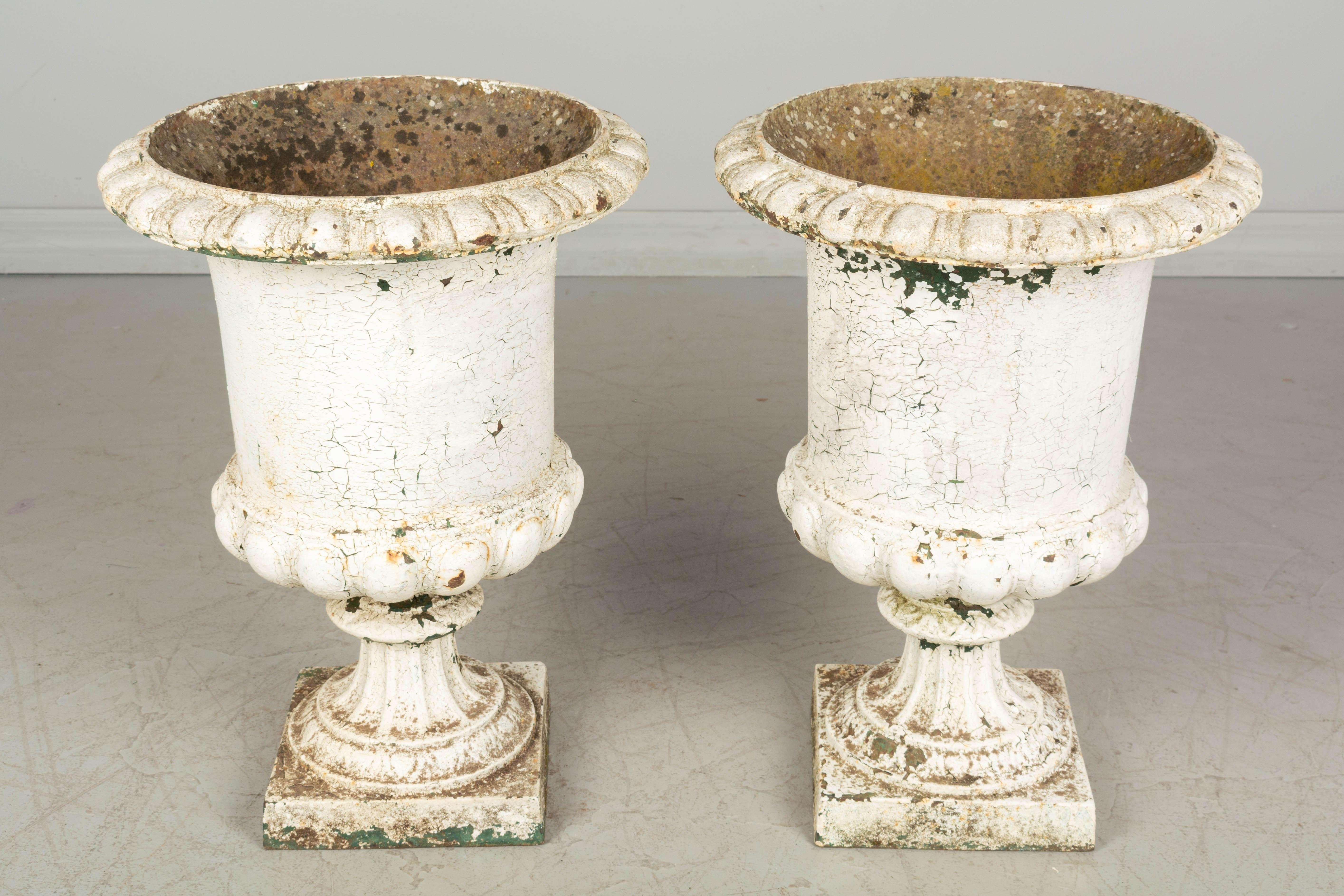 Paint Pair of 19th Century French Cast Iron Urns
