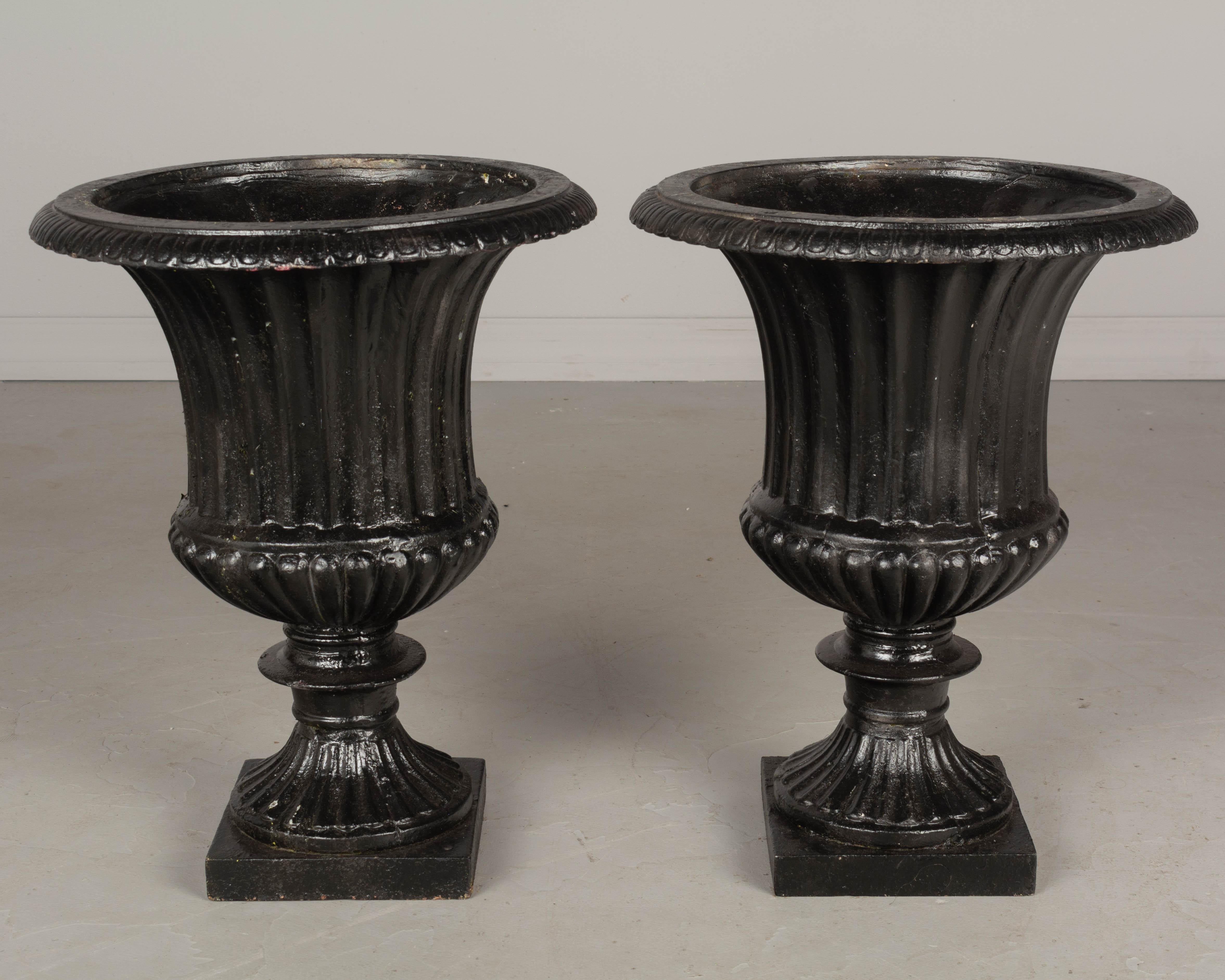 Paint Pair of 19th Century French Cast Iron Urns For Sale