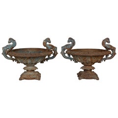 Antique Pair of 19th Century French Cast Iron Urns