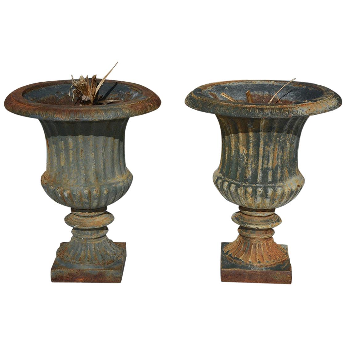 Pair of 19th Century French Cast Iron Urns