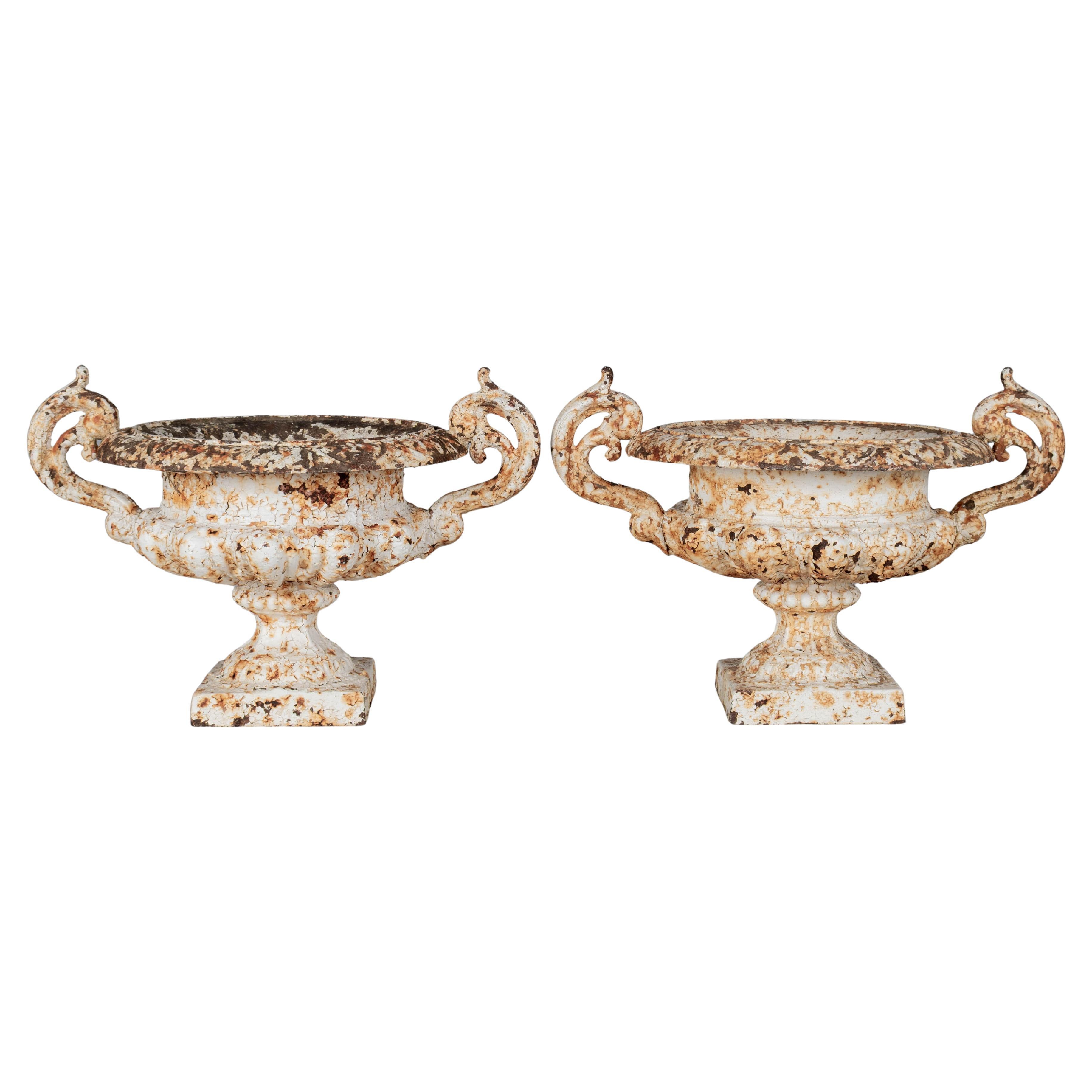 Pair of 19th Century French Cast Iron Urns For Sale