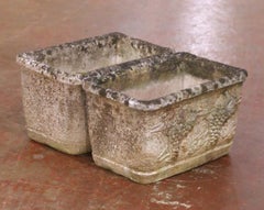 Pair of 19th Century French Cast Stone Garden Planters with Grapevine Motif