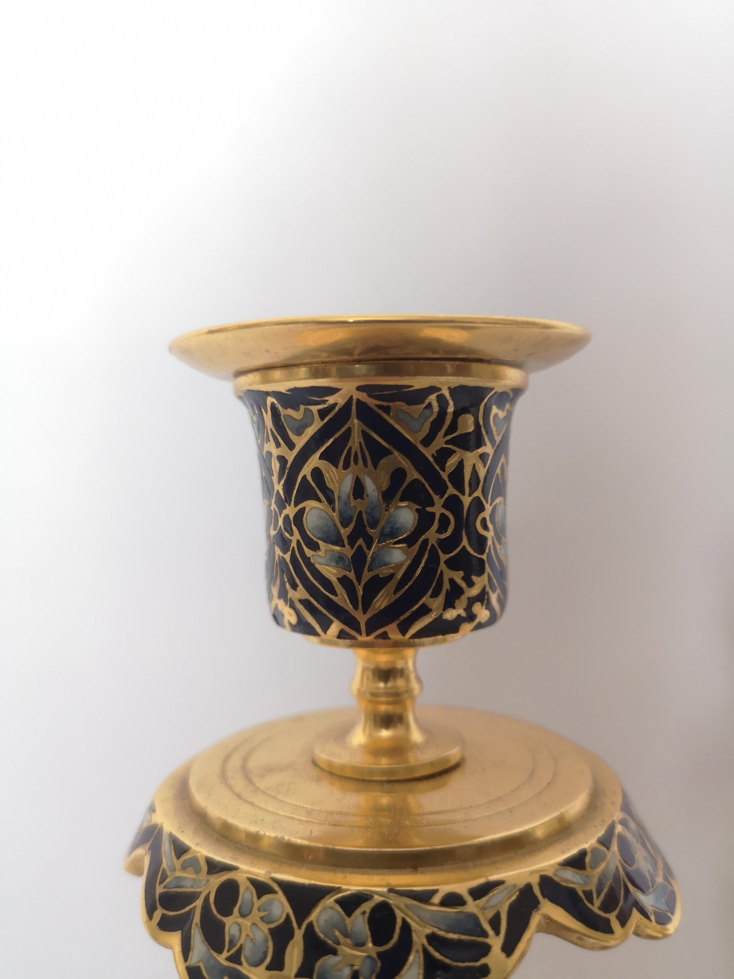 Pair of 19th Century French Champleve Enamel Candlesticks In Good Condition In London, GB
