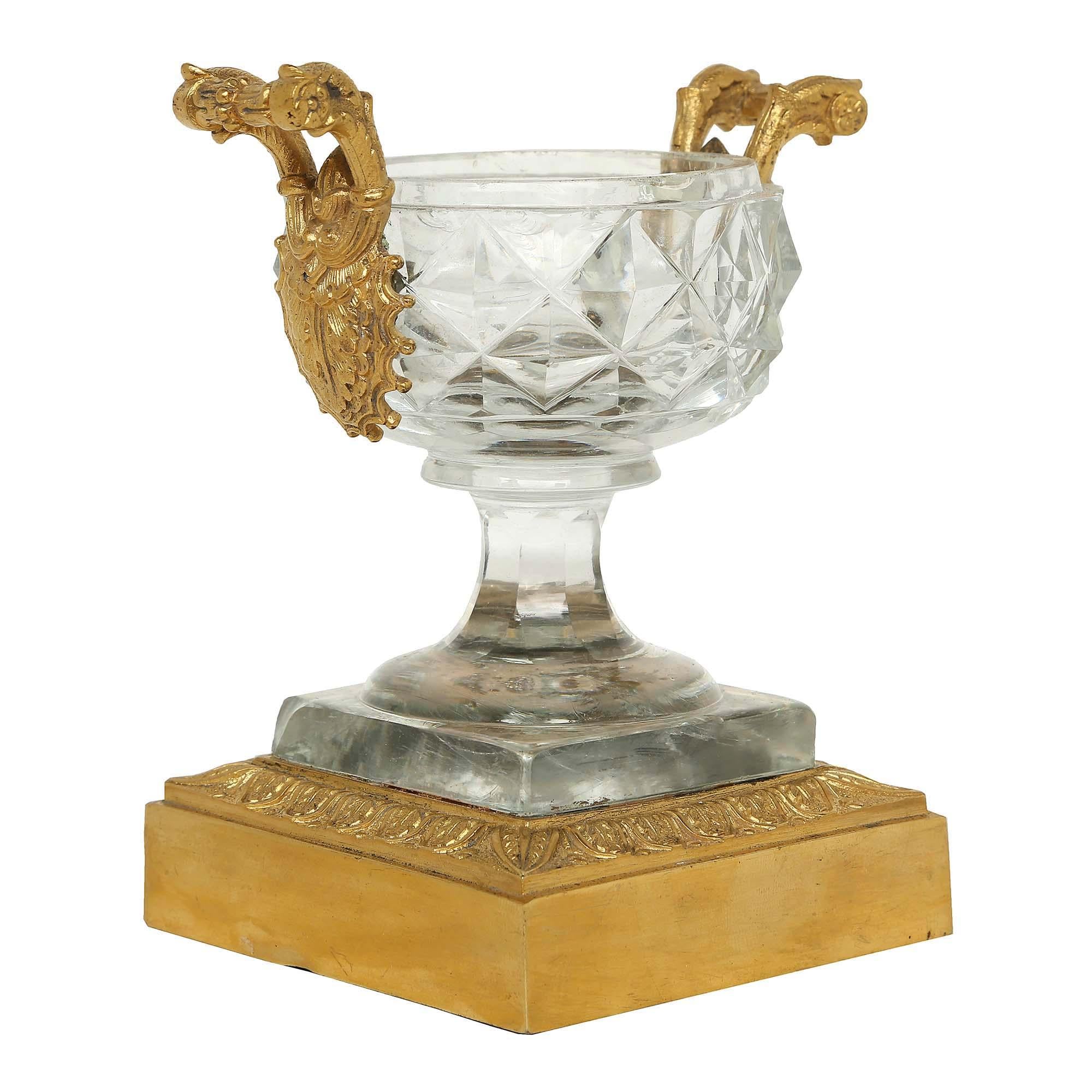 Pair of 19th Century French Charles X Style Baccarat Crystal and Ormolu Tazzas In Good Condition For Sale In West Palm Beach, FL