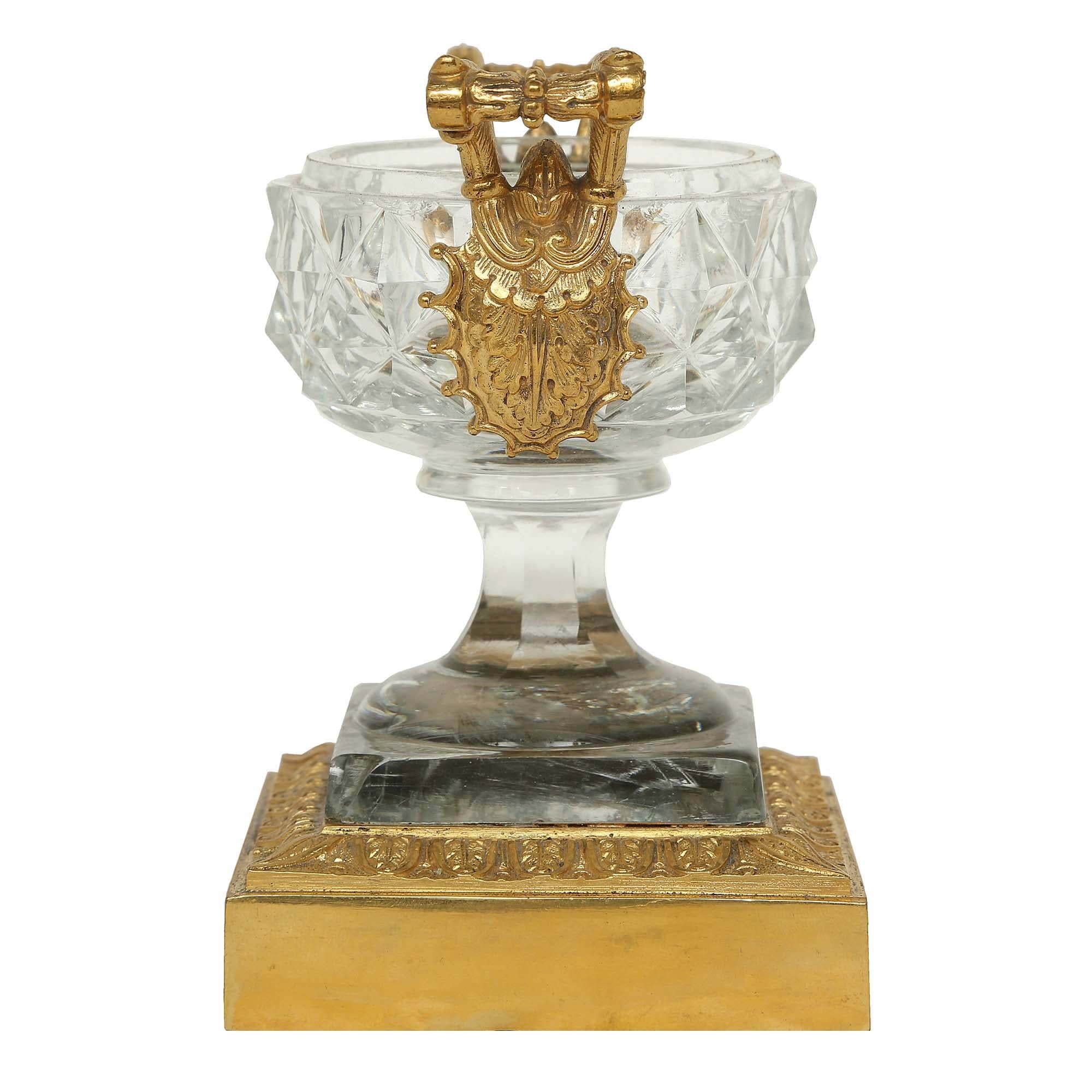 Pair of 19th Century French Charles X Style Baccarat Crystal and Ormolu Tazzas For Sale 1
