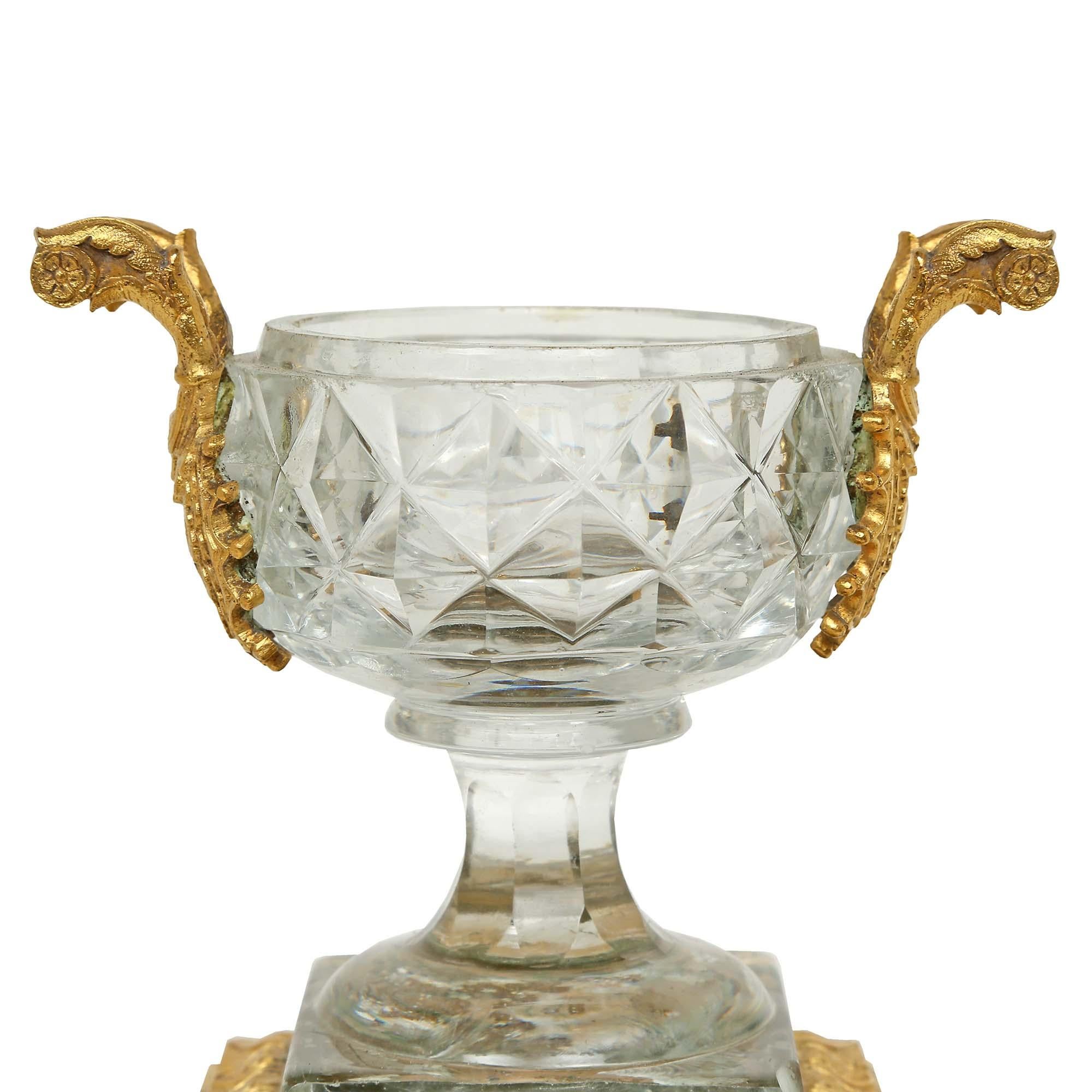Pair of 19th Century French Charles X Style Baccarat Crystal and Ormolu Tazzas For Sale 2