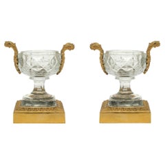 Pair of 19th Century French Charles X Style Baccarat Crystal and Ormolu Tazzas