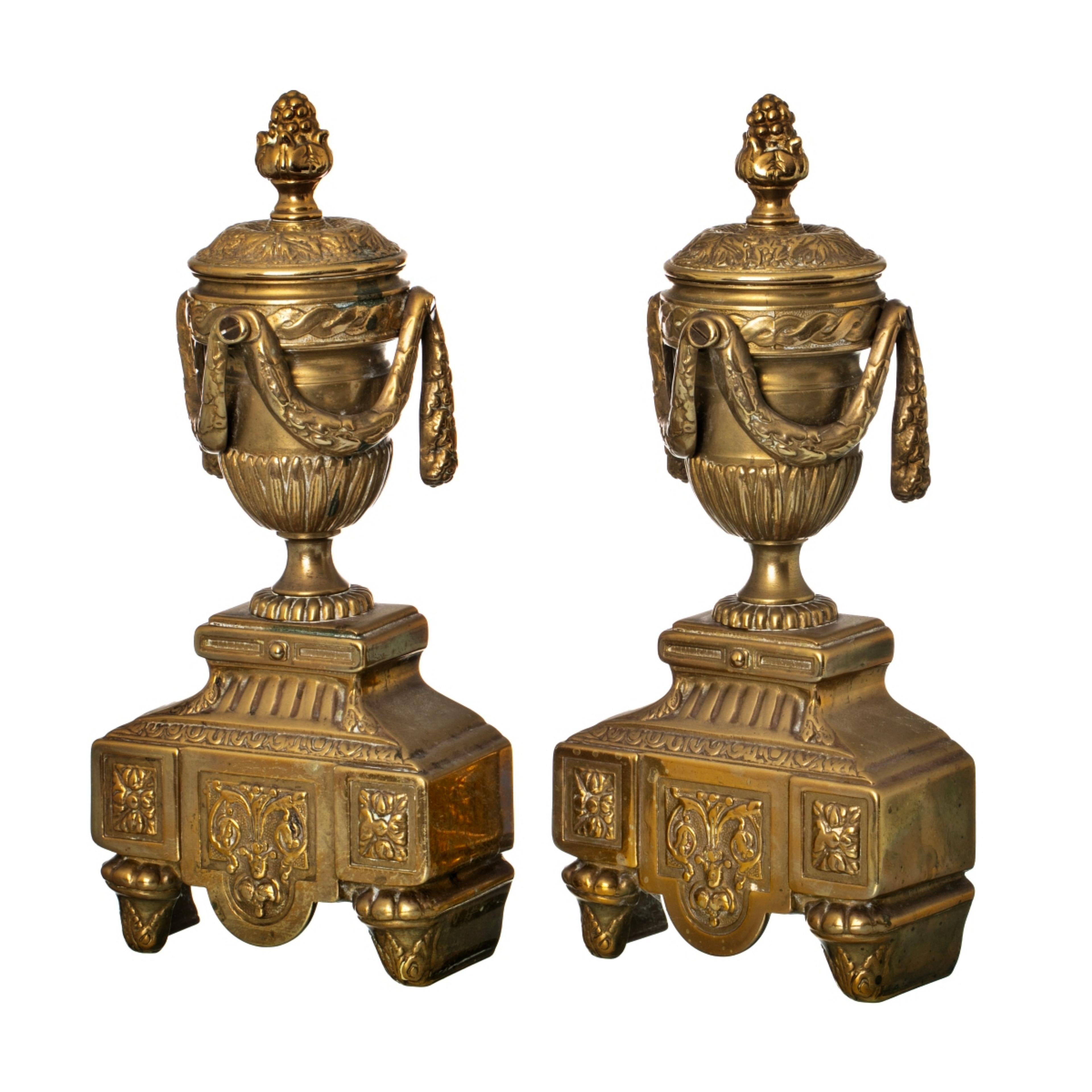 Hand-Crafted PAIR OF 19th Century French CHENETS  Louis XVI Style For Sale