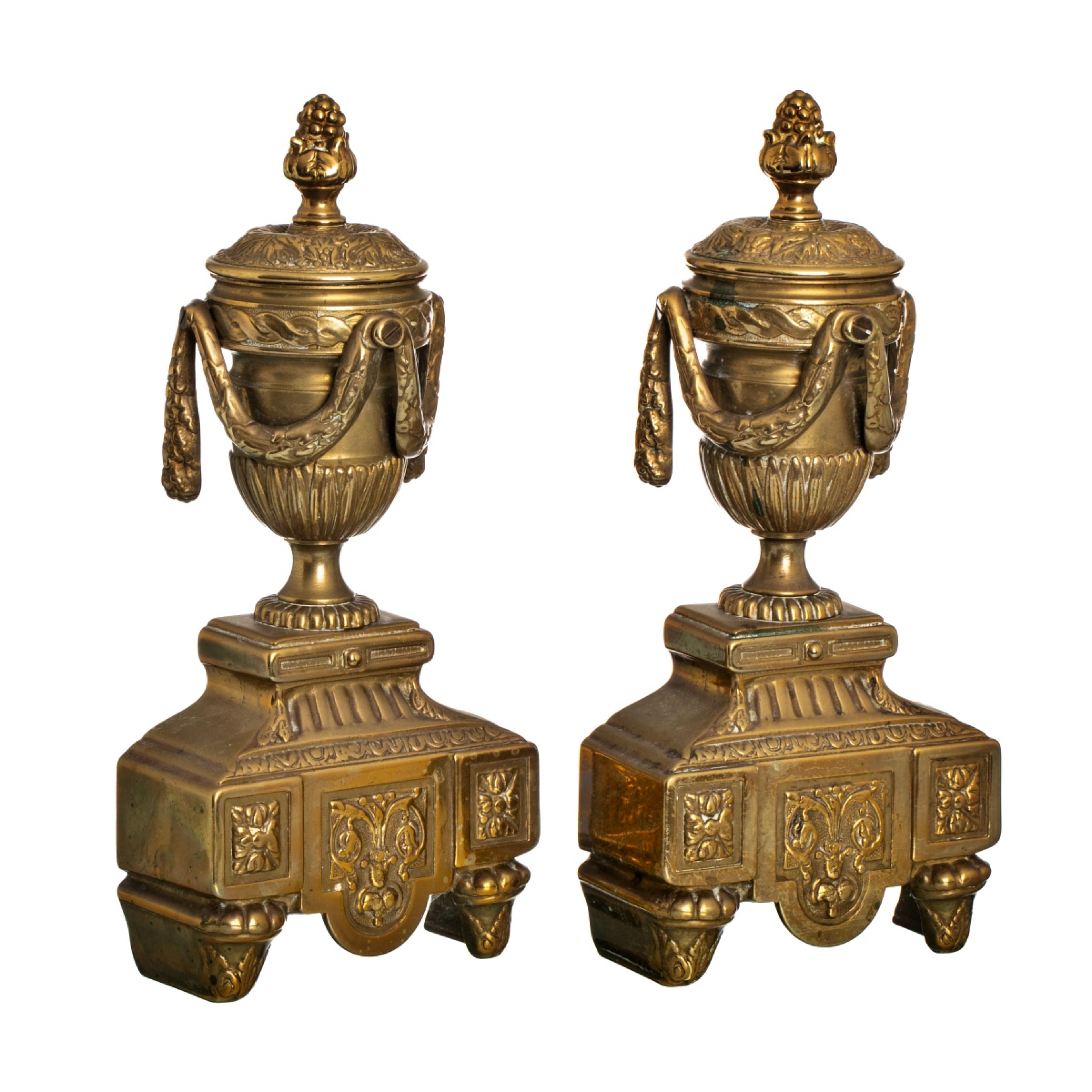 Metal PAIR OF 19th Century French CHENETS  Louis XVI Style For Sale