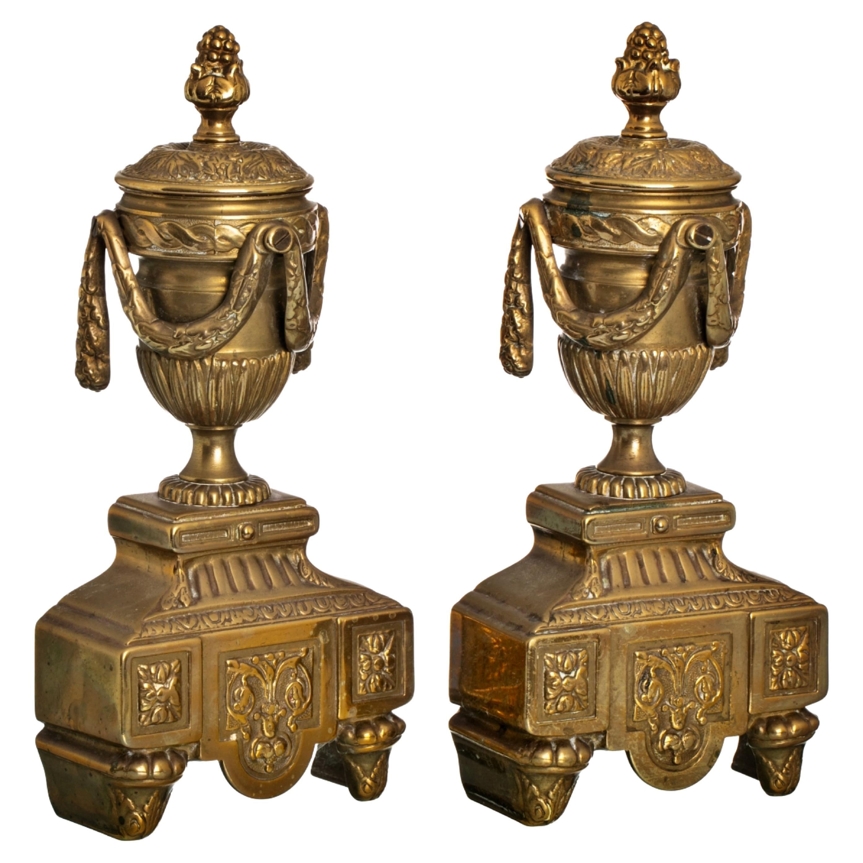 PAIR OF 19th Century French CHENETS  Louis XVI Style For Sale
