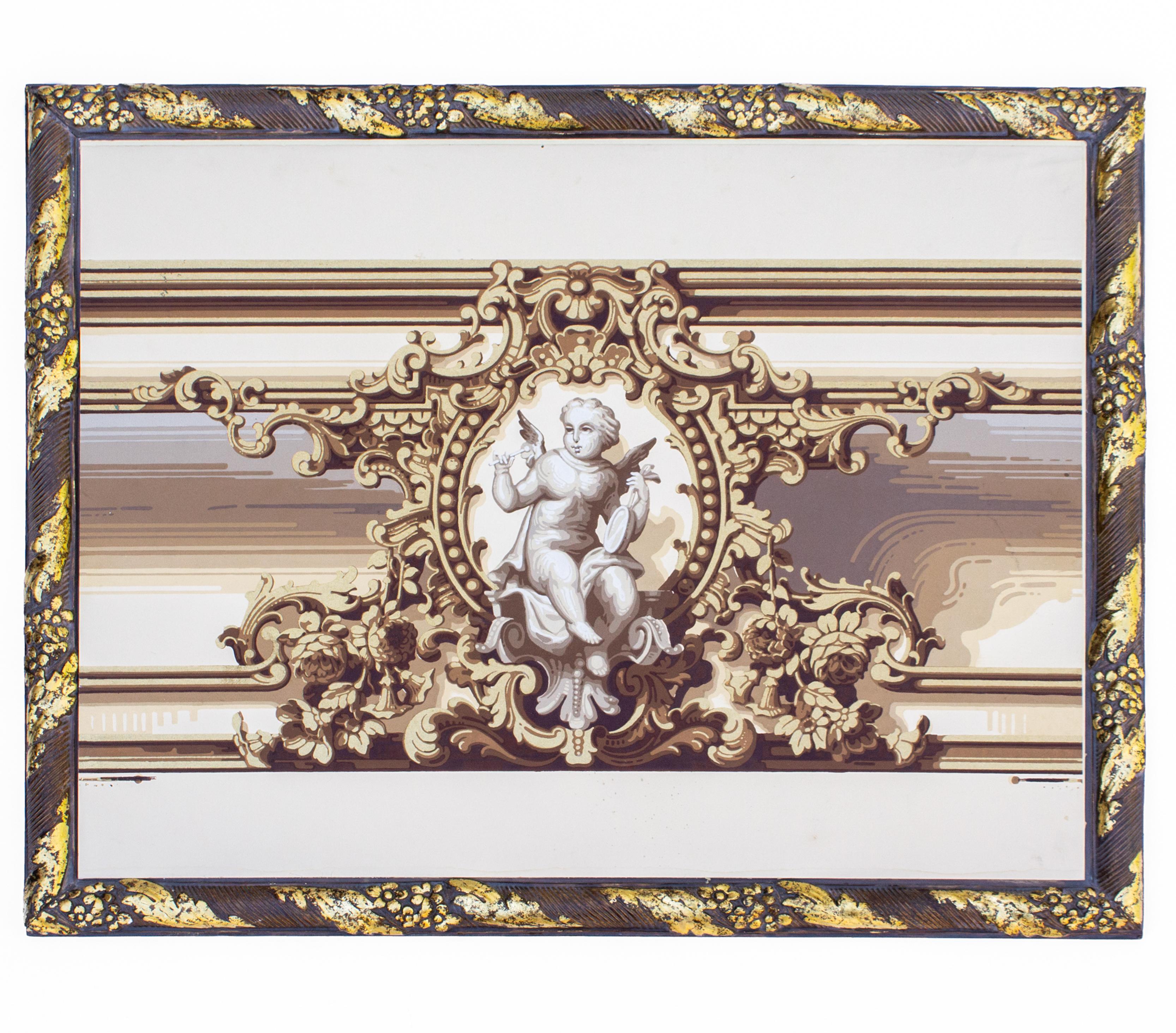 Irish Pair of 19th Century French Cherub Wallpaper Panels For Sale