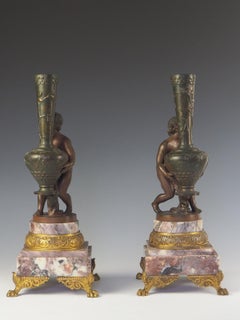 French Art Nouveau Cherub Vases, Gilt Bronze, Late 19th Century, 1890