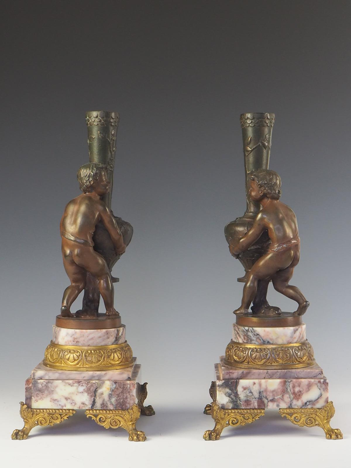 Bronze Pair of 19th Century French Cherubs 'Putti' Flower Vases