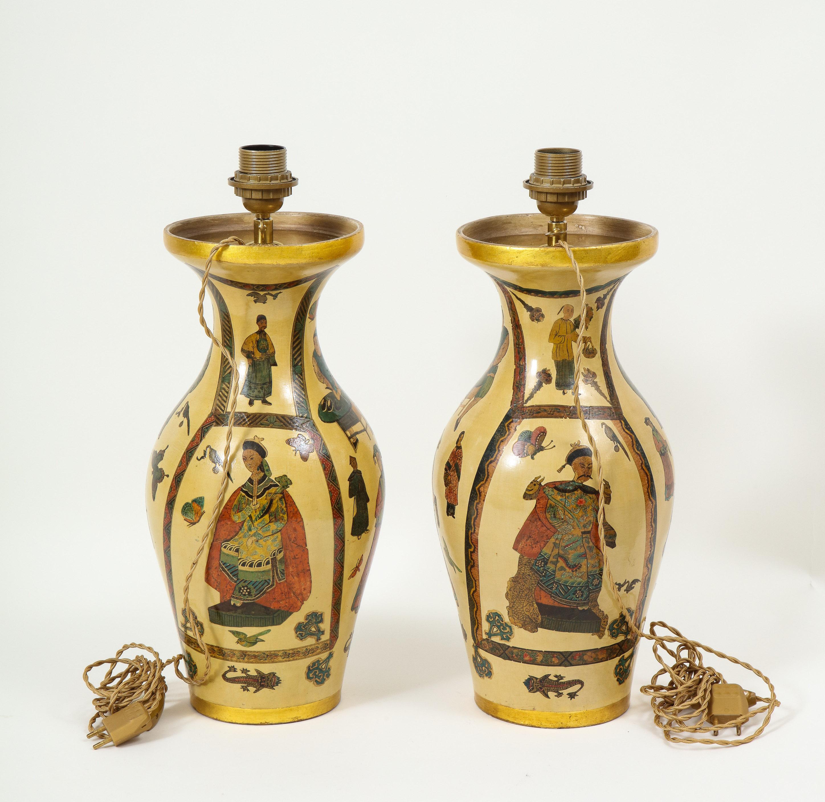 Pair of 19th Century French Chinoiserie Decoupaged Lamps 1