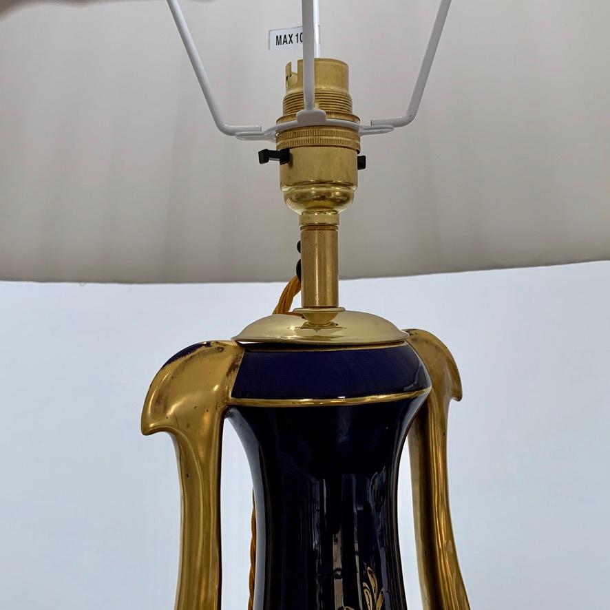 Ceramic Pair of 19th Century French Cobalt Blue and Gold Table Lamps by JP of France For Sale