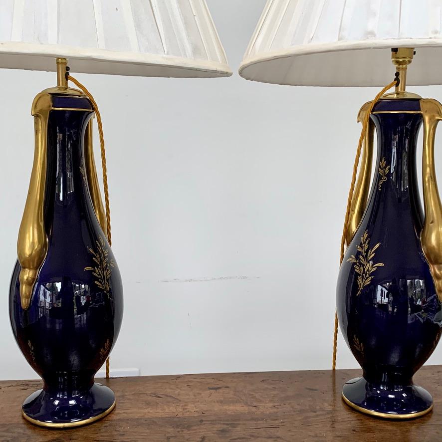 Pair of 19th Century French Cobalt Blue and Gold Table Lamps by JP of France For Sale 1