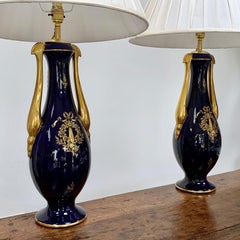 Pair of 19th Century French Cobalt Blue and Gold Table Lamps by JP of France