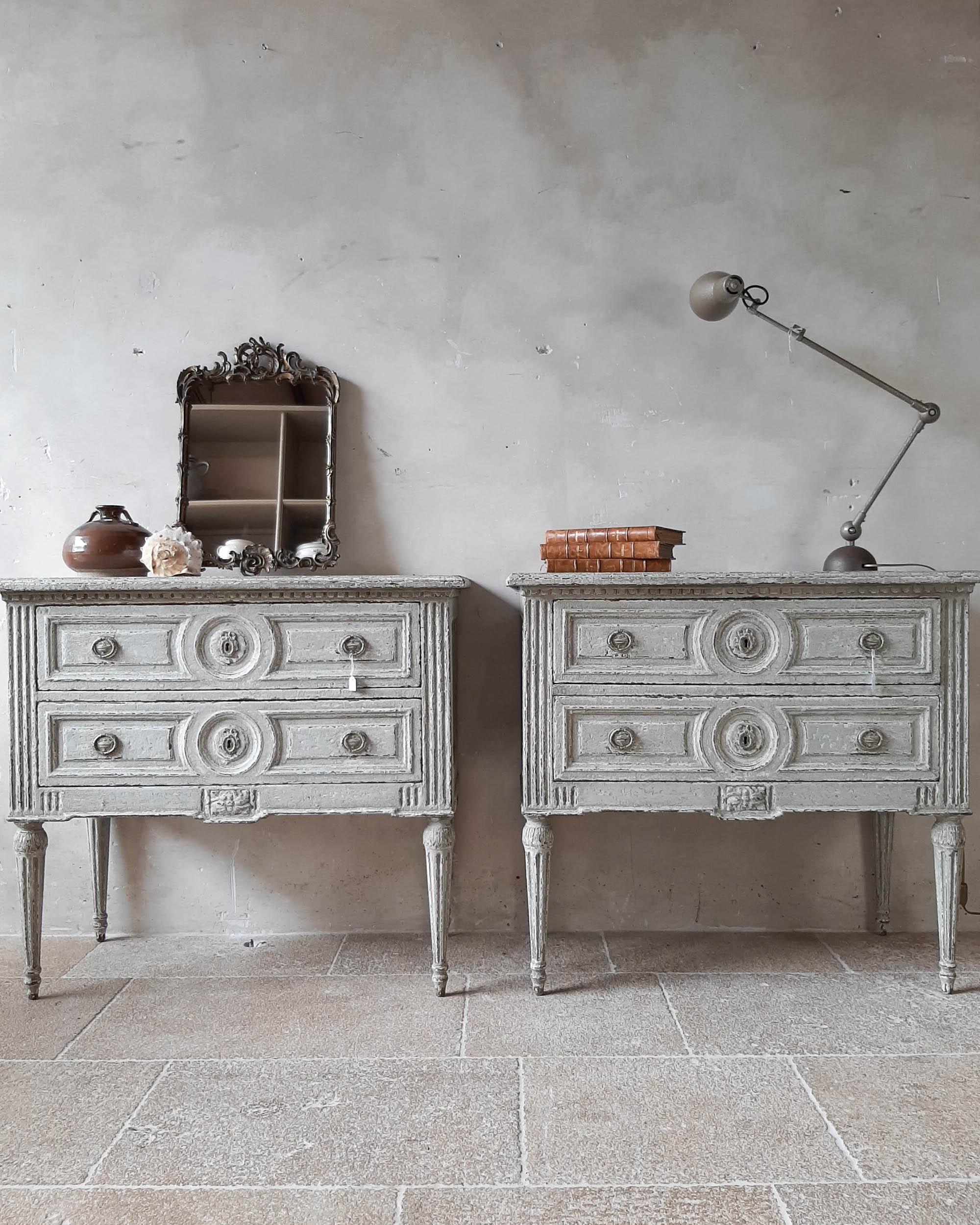 Pair of 19th Century French Commodes of Grey Patinated Wood 6