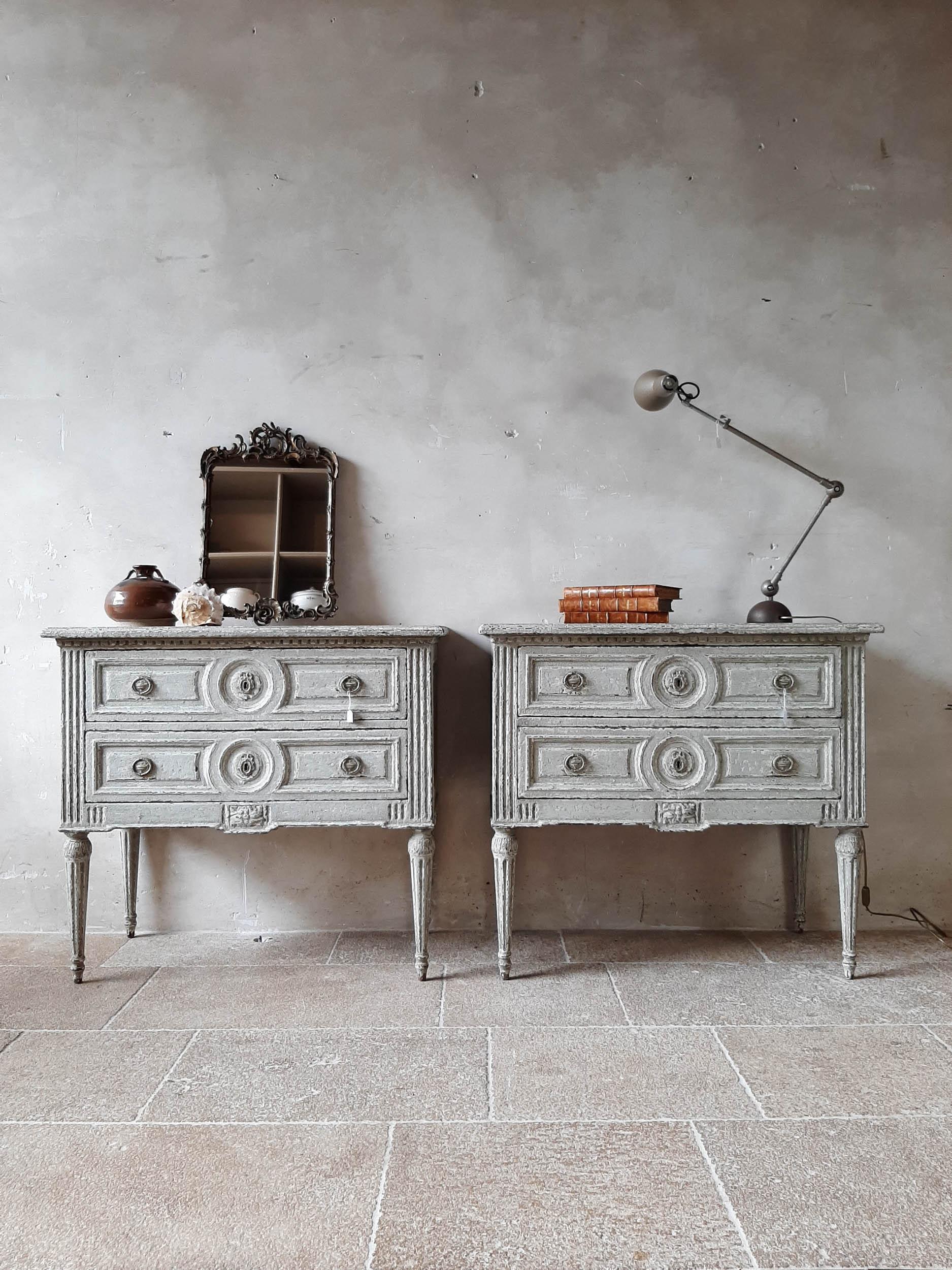 Pair of 19th Century French Commodes of Grey Patinated Wood 7