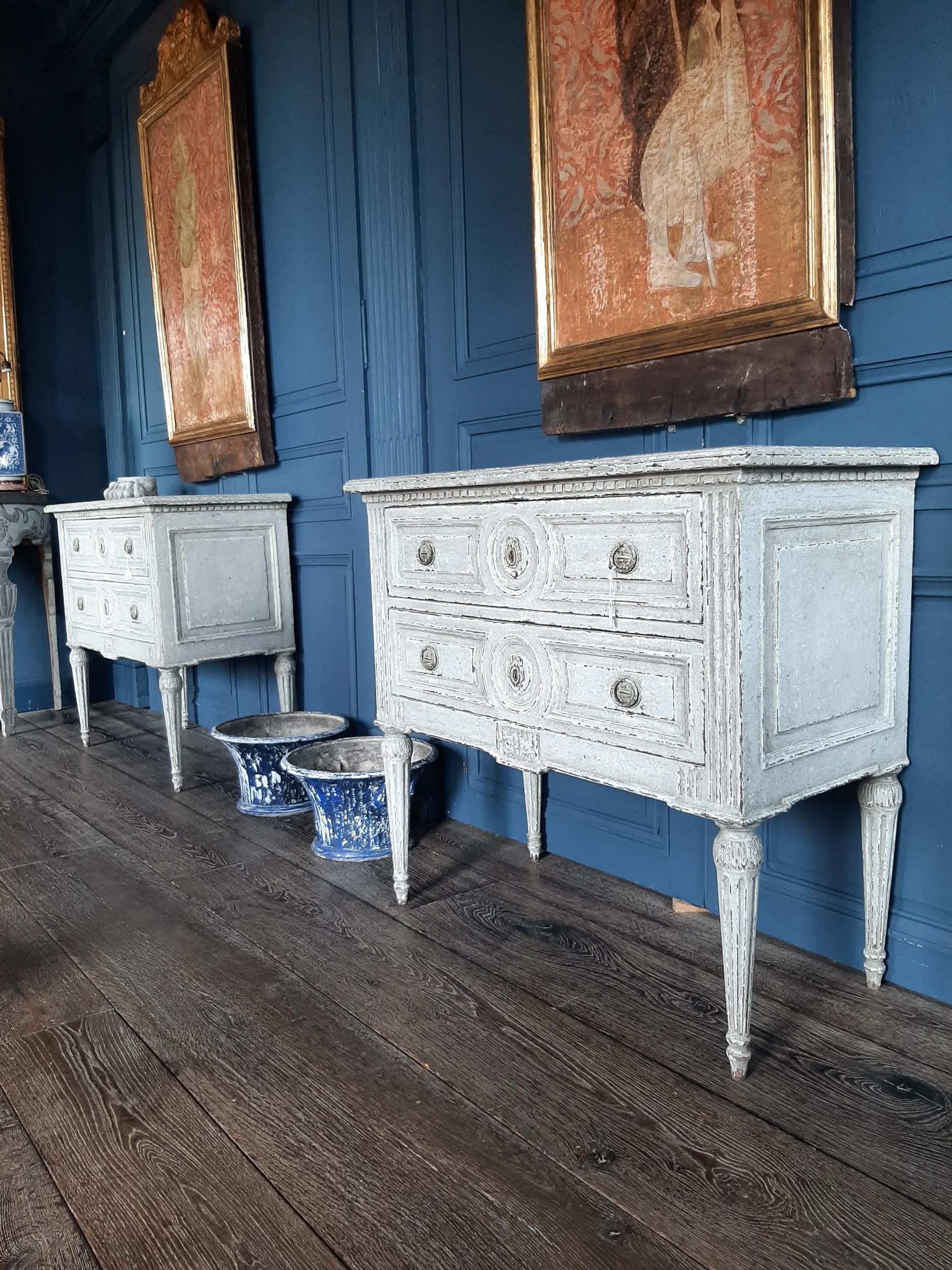 Pair of 19th Century French Commodes of Grey Patinated Wood 12