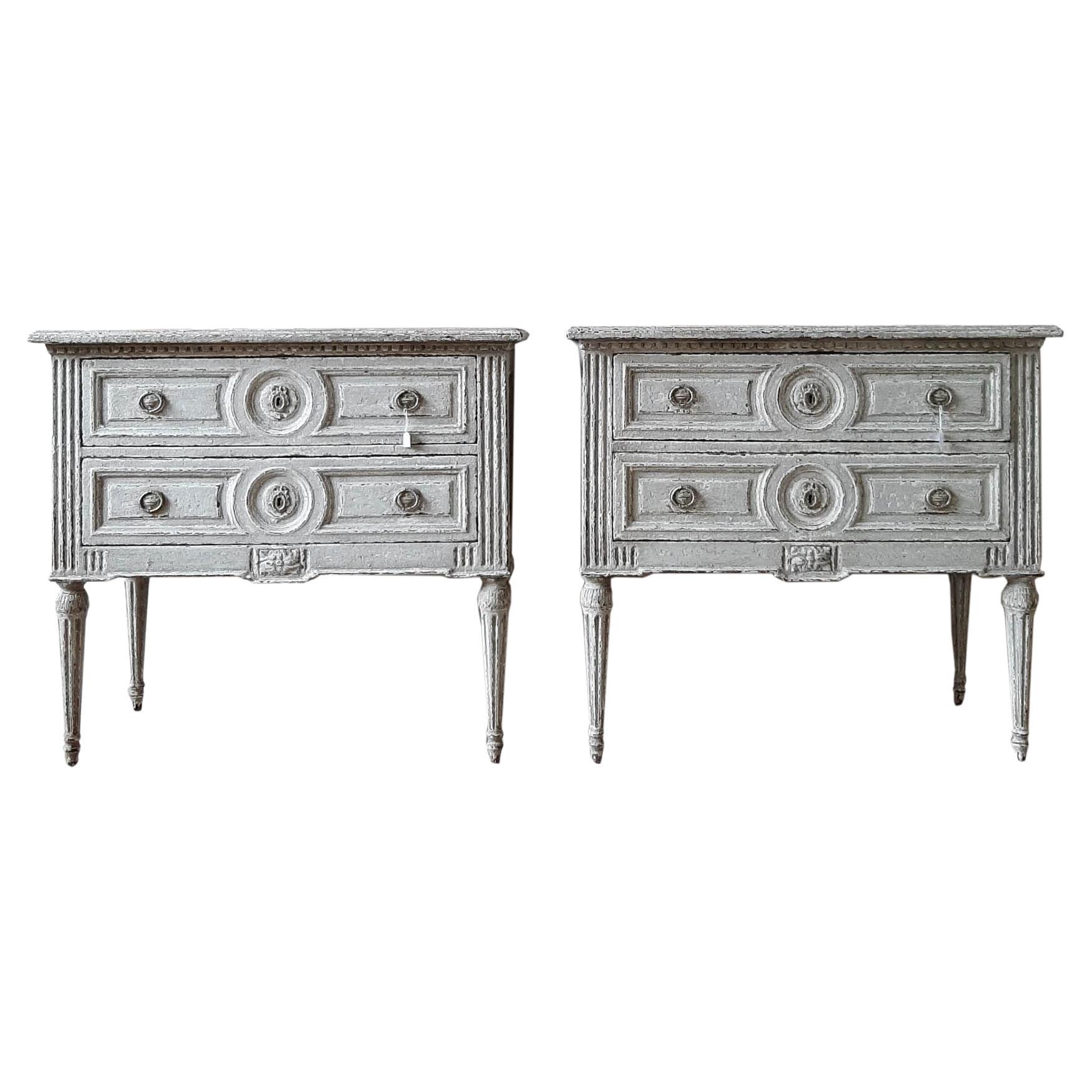 Pair of 19th Century French Commodes of Grey Patinated Wood