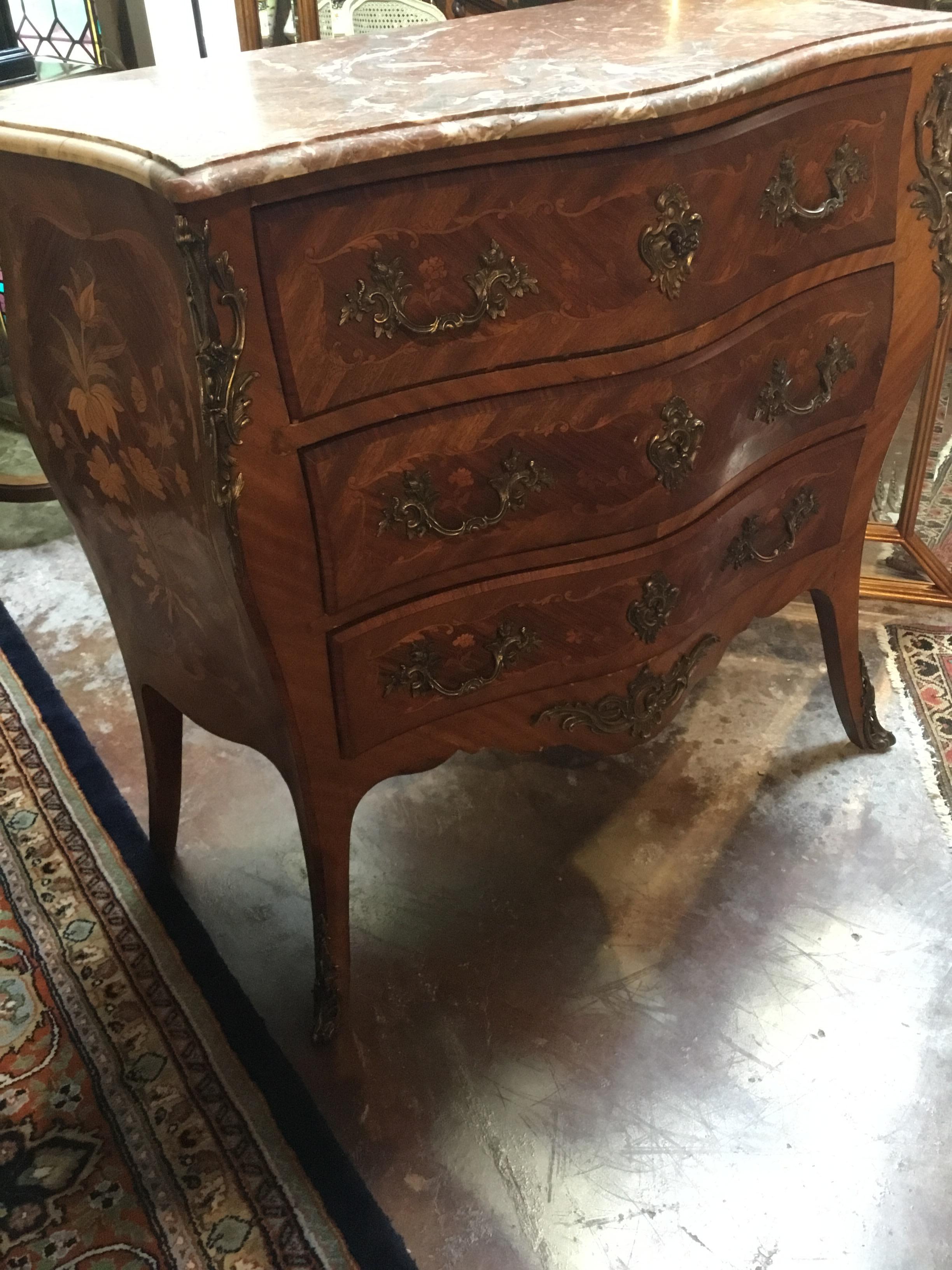 Pair of 19th Century French Commodes, Louis XV Style with Marble Tops For Sale 5