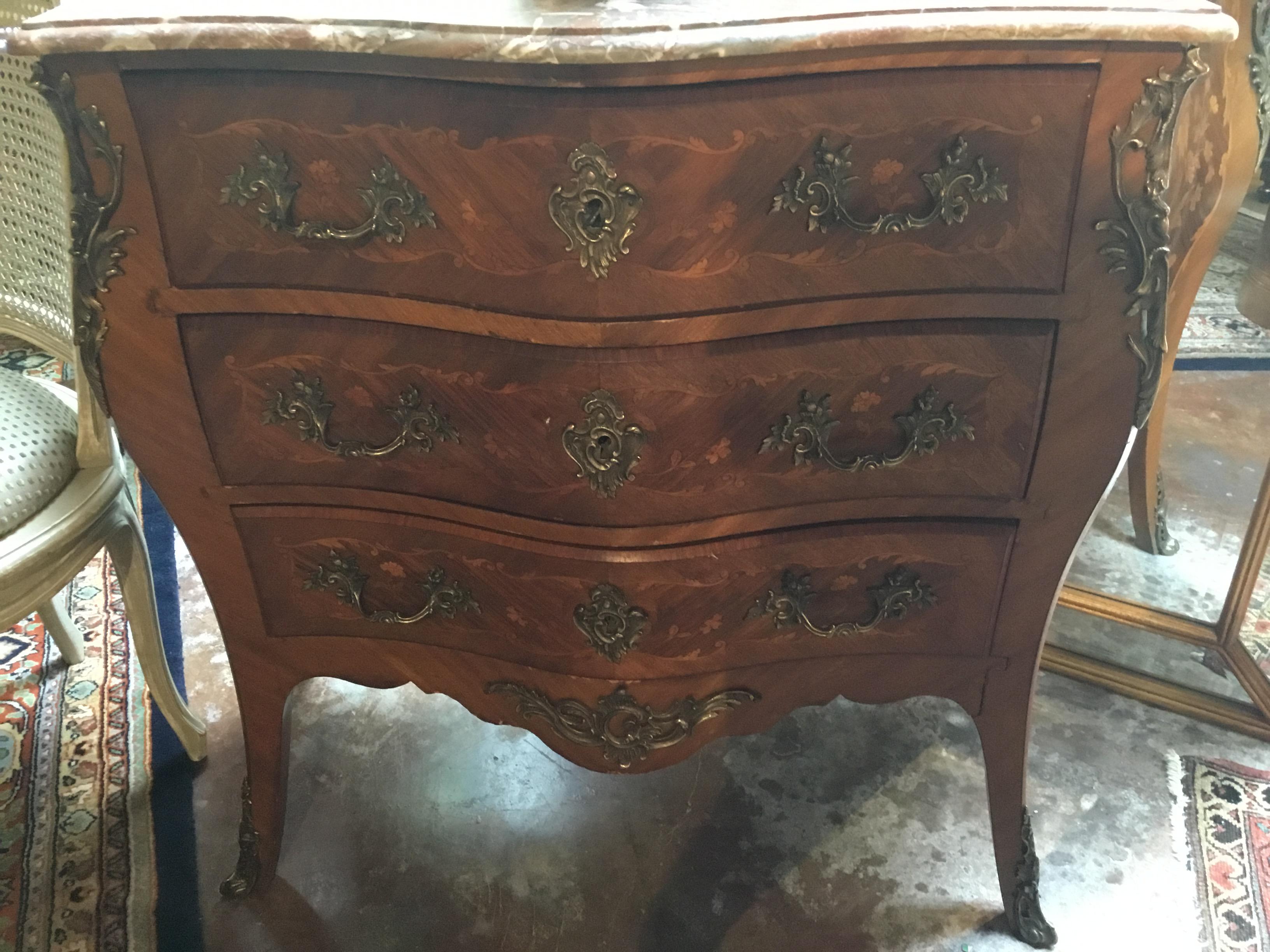 Pair of 19th Century French Commodes, Louis XV Style with Marble Tops For Sale 6