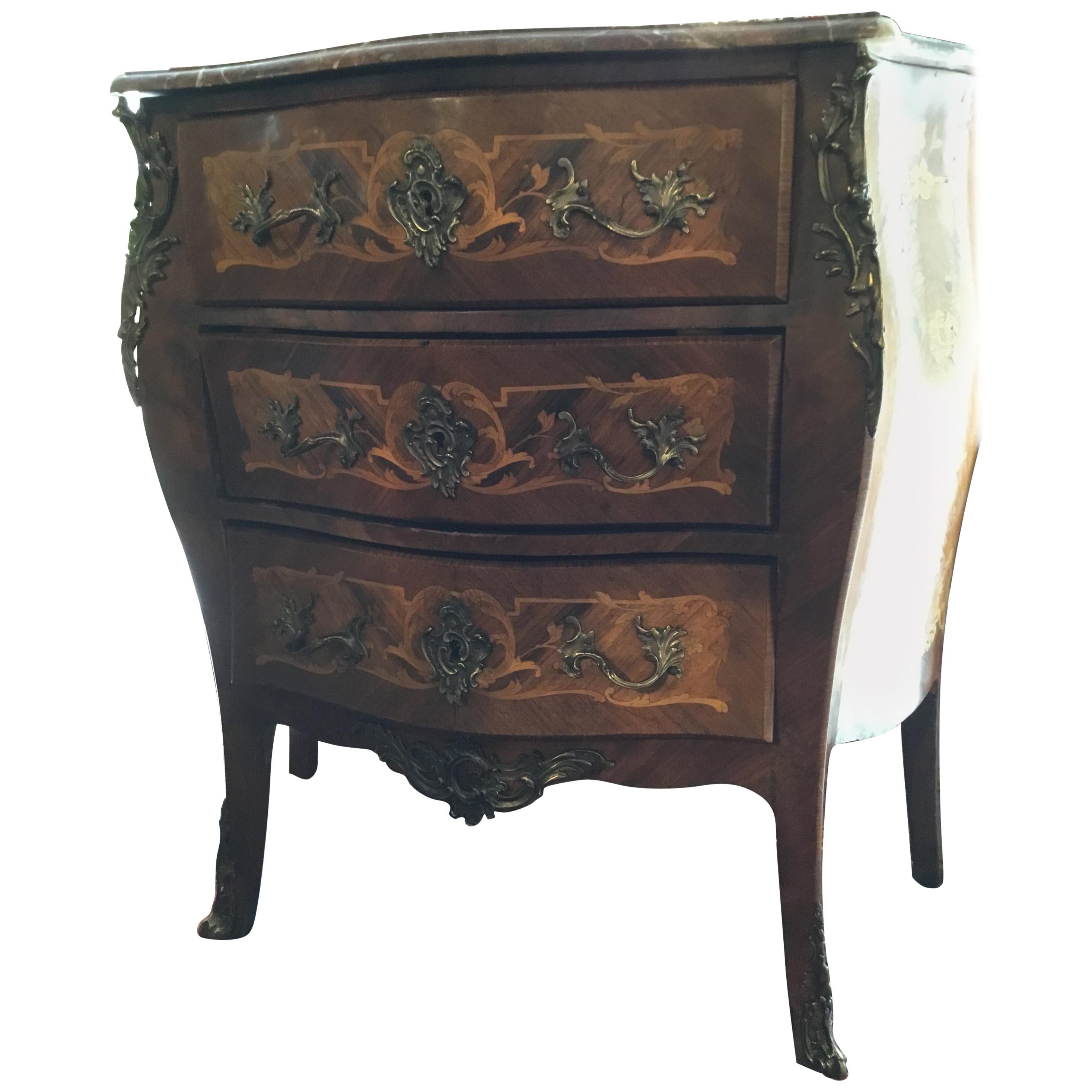 Pair of 19th Century French Commodes, Louis XV Style with Marble Tops For Sale