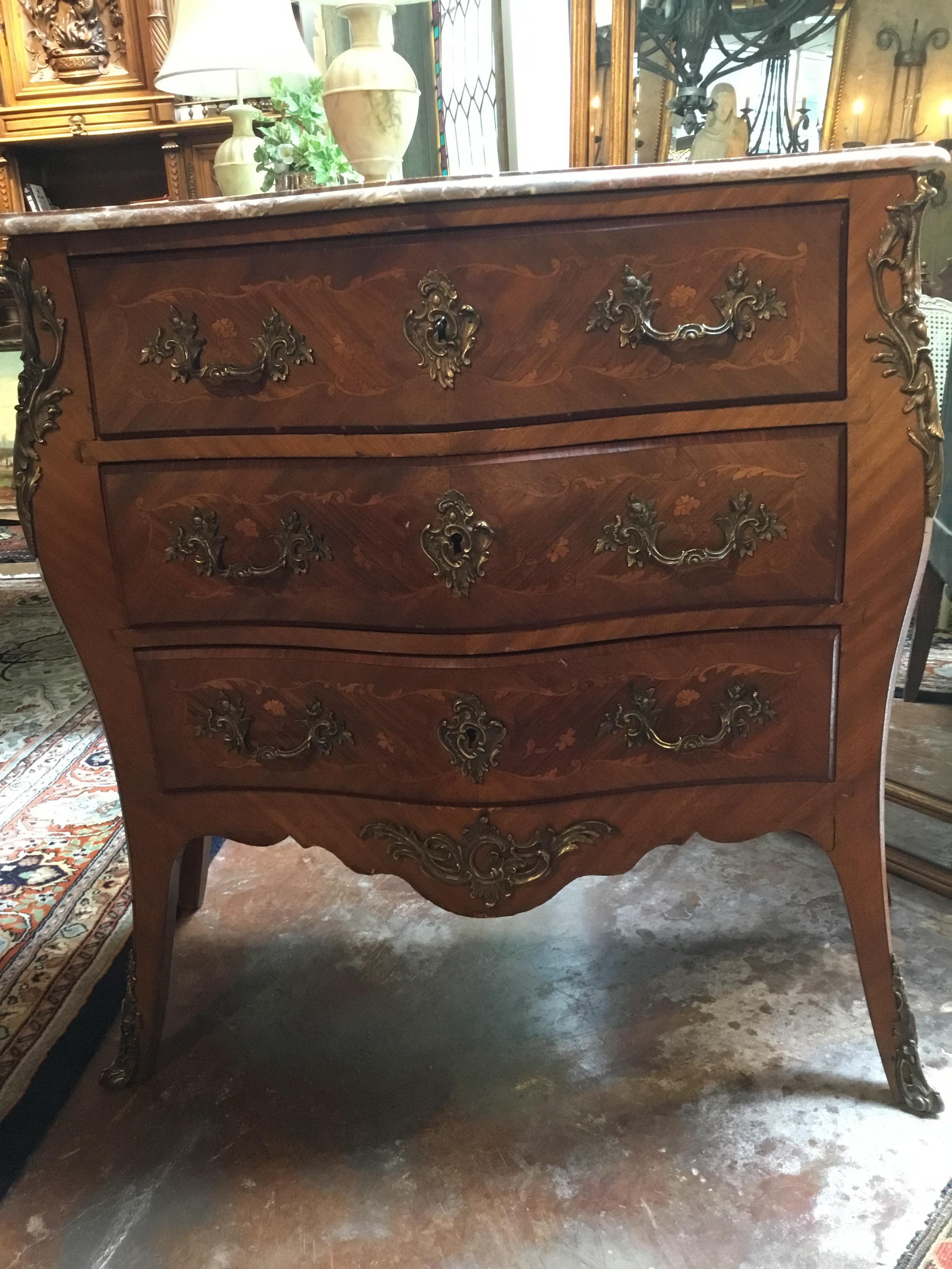 Pair of 19th Century French Commodes, Louis XV Style with Marble Tops For Sale 2